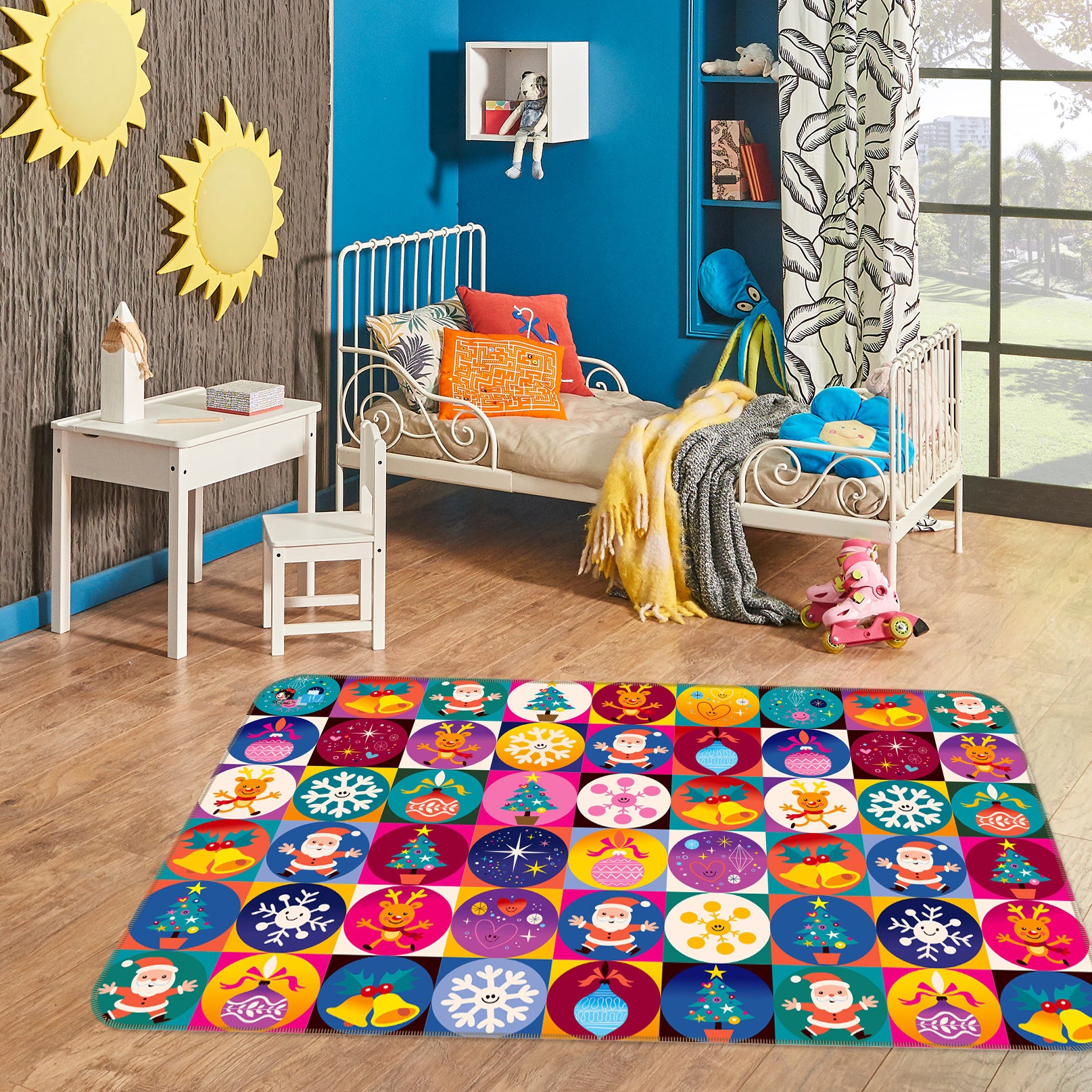 3D Color Circle Snowflake 54226 Christmas Non Slip Rug Mat Xmas