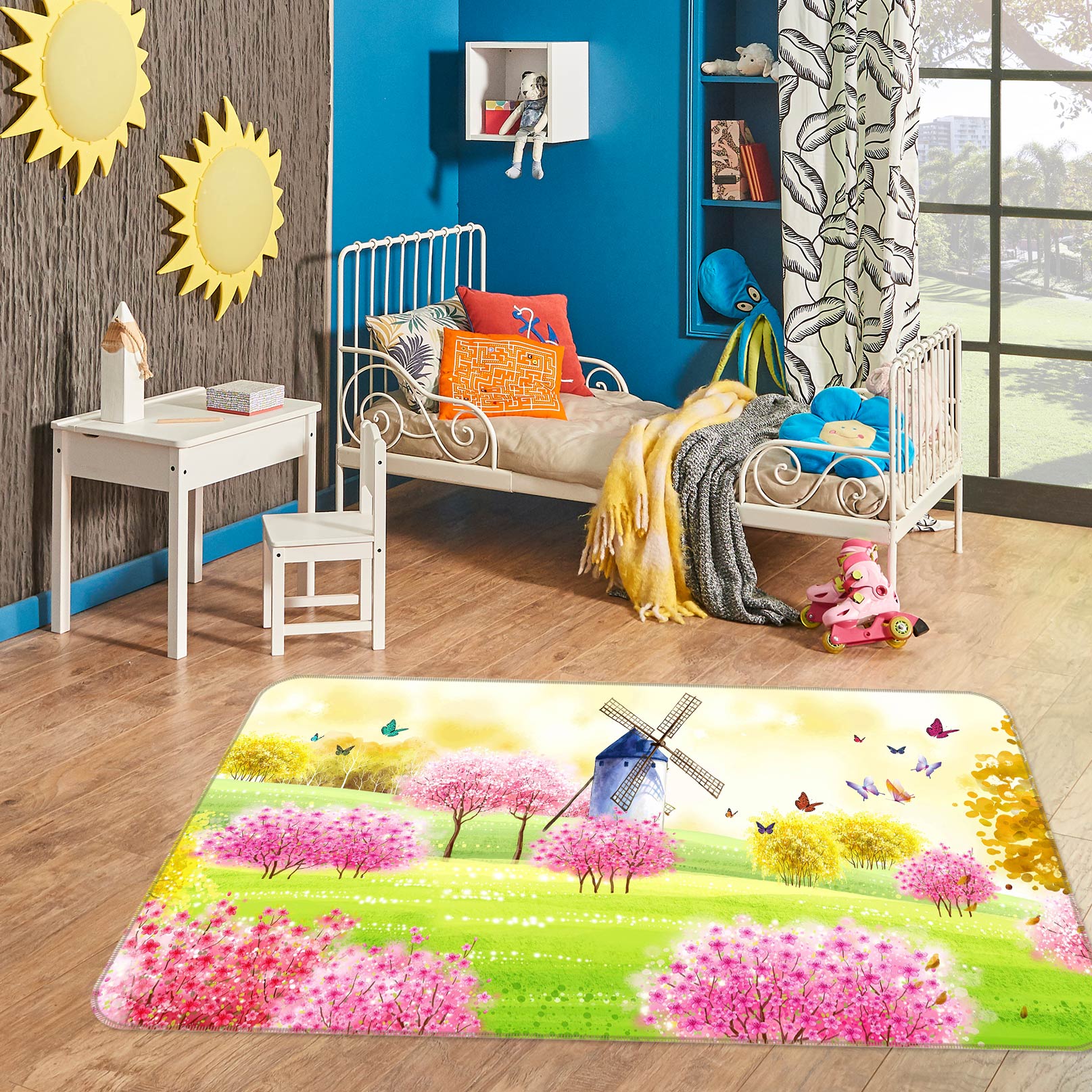 3D Flowery Windmill 76028 Non Slip Rug Mat