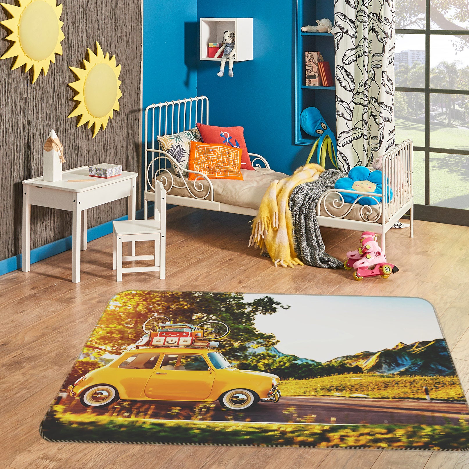 3D Grass Yellow Car 67213 Vehicle Non Slip Rug Mat