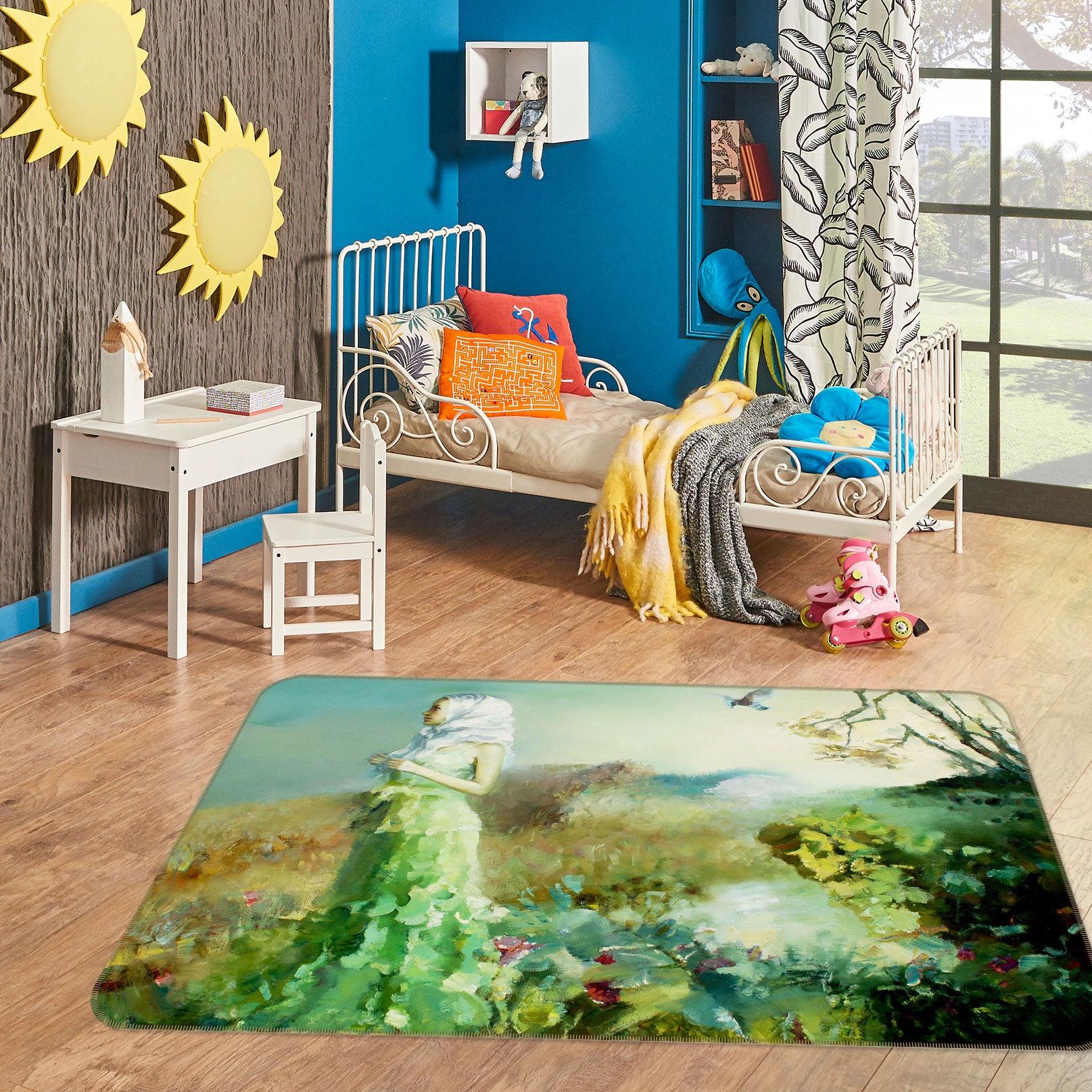 3D Oil Painting Flower Girl 76043 Non Slip Rug Mat