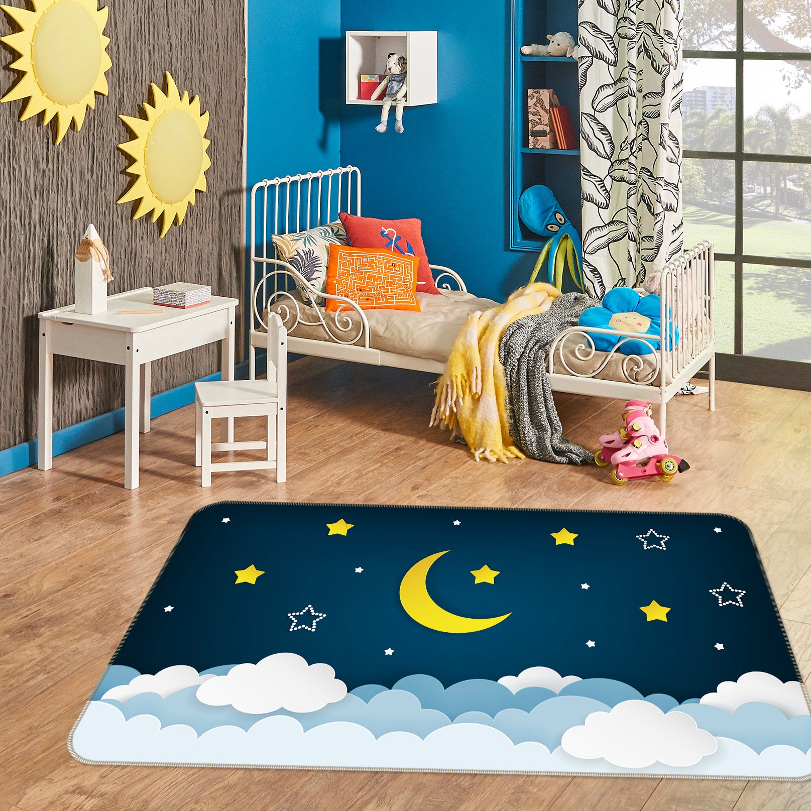 3D Moon Clouds 77177 Non Slip Rug Mat