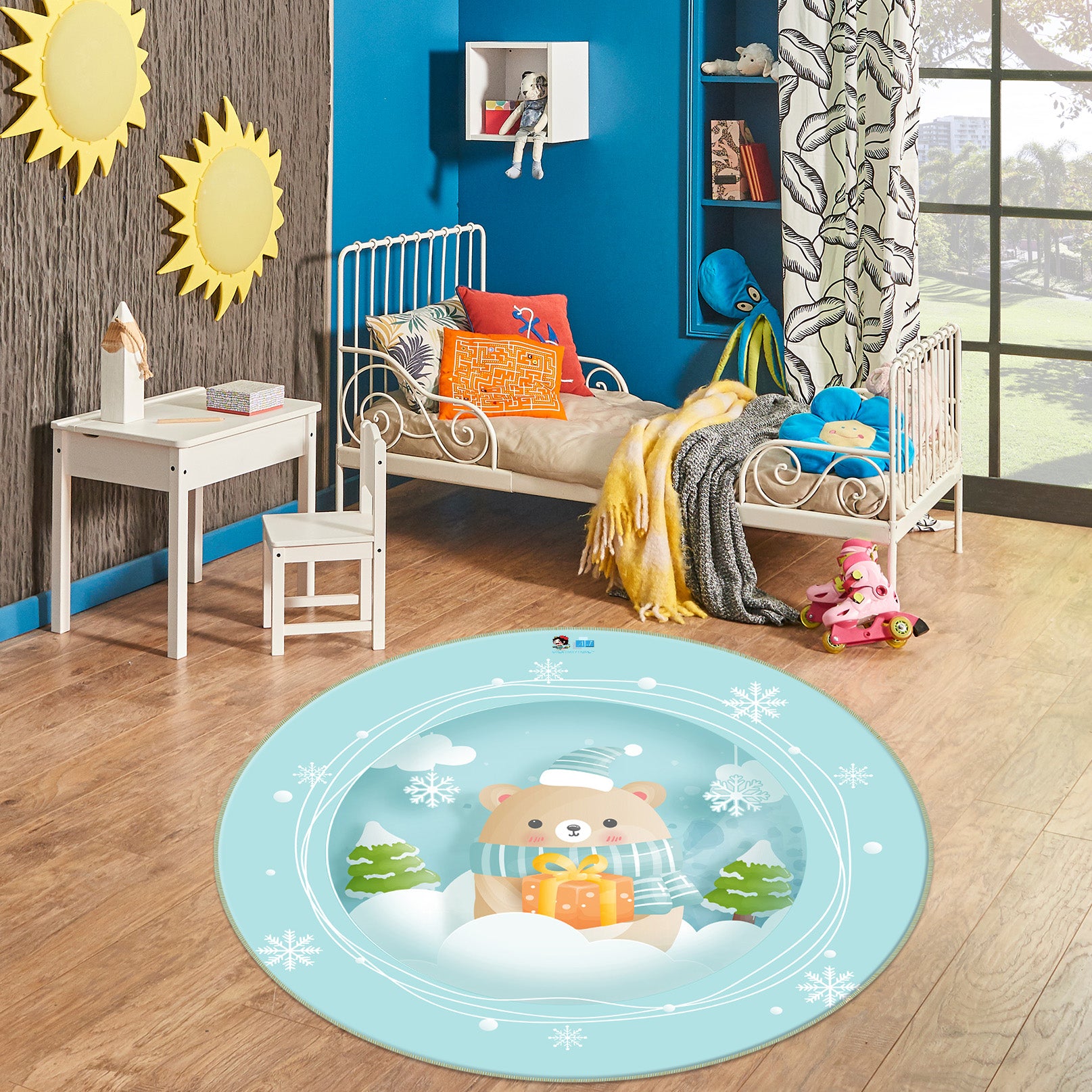 3D Snow Bear 74242 Round Non Slip Rug Mat