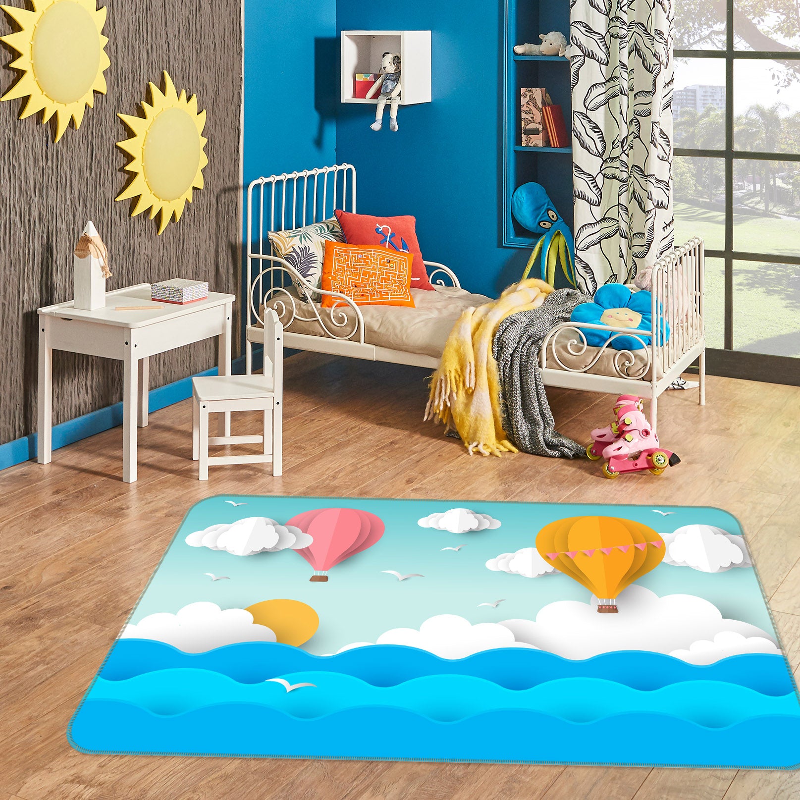 3D Waves Hot Air Balloon 29208 Non Slip Rug Mat