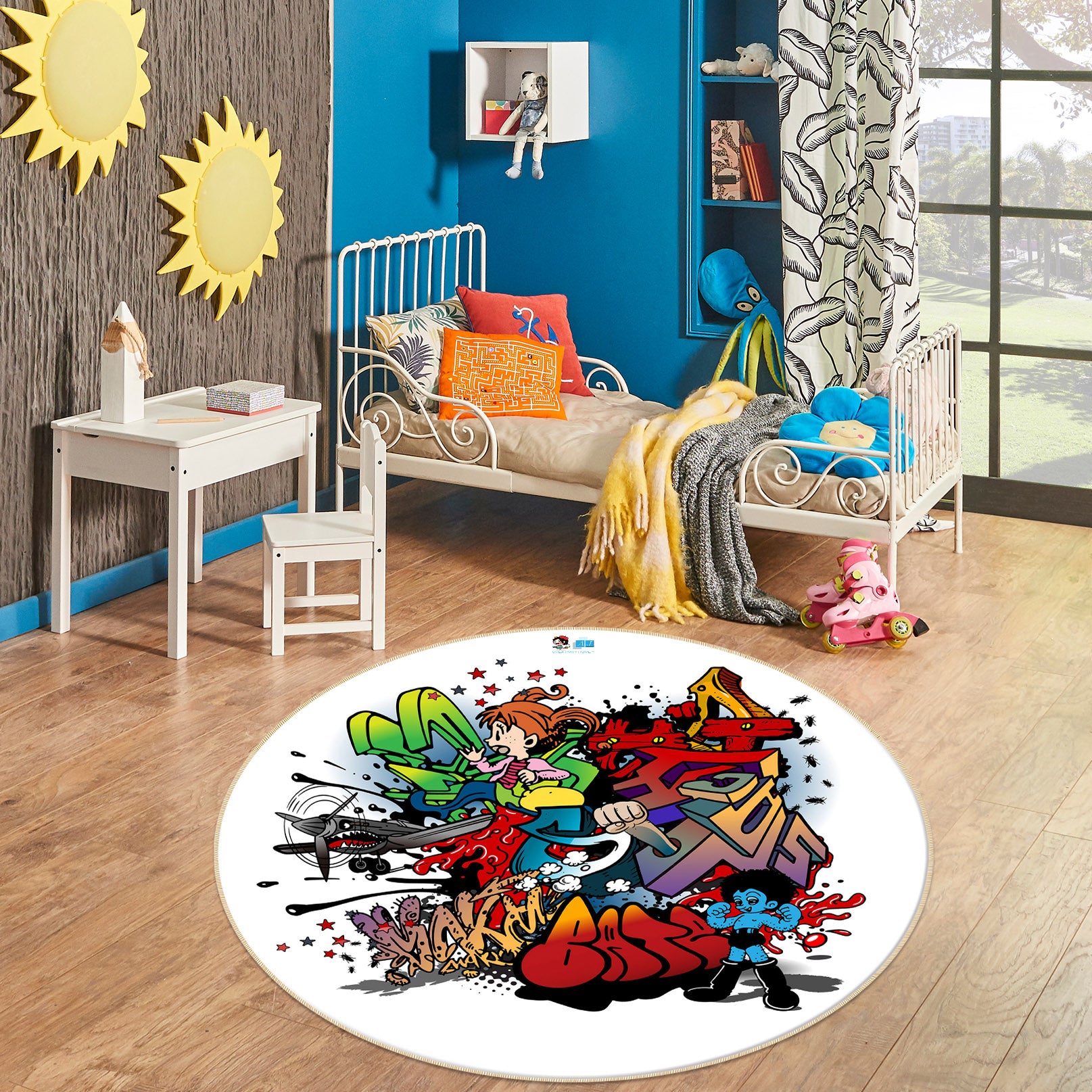 3D Graffiti Font 74300 Round Non Slip Rug Mat