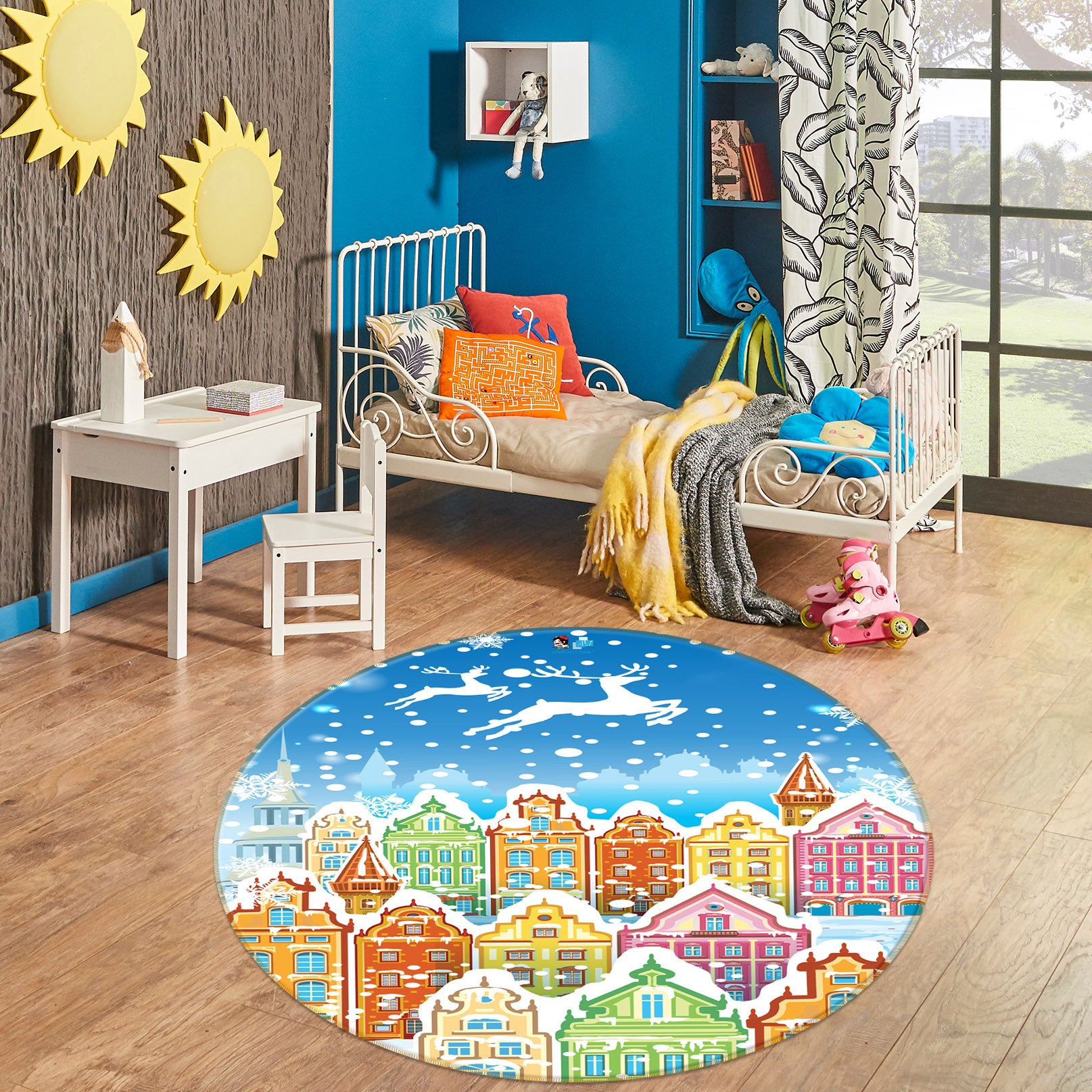 3D Colorful Houses 54138 Christmas Round Non Slip Rug Mat Xmas