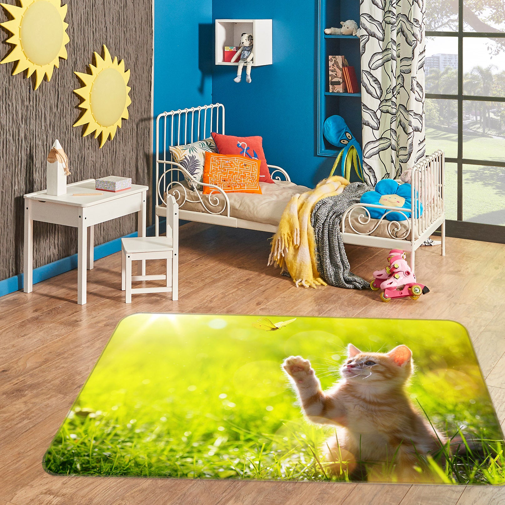 3D Kitten Lawn 072 Animal Non Slip Rug Mat