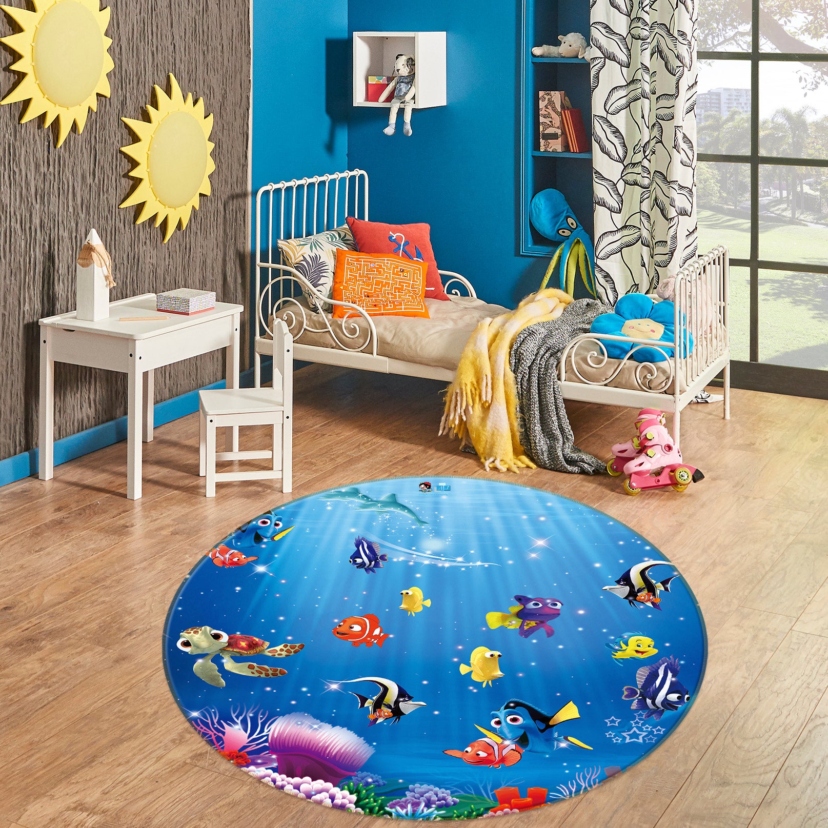 3D Sea Bottom Fish 72240 Round Non Slip Rug Mat