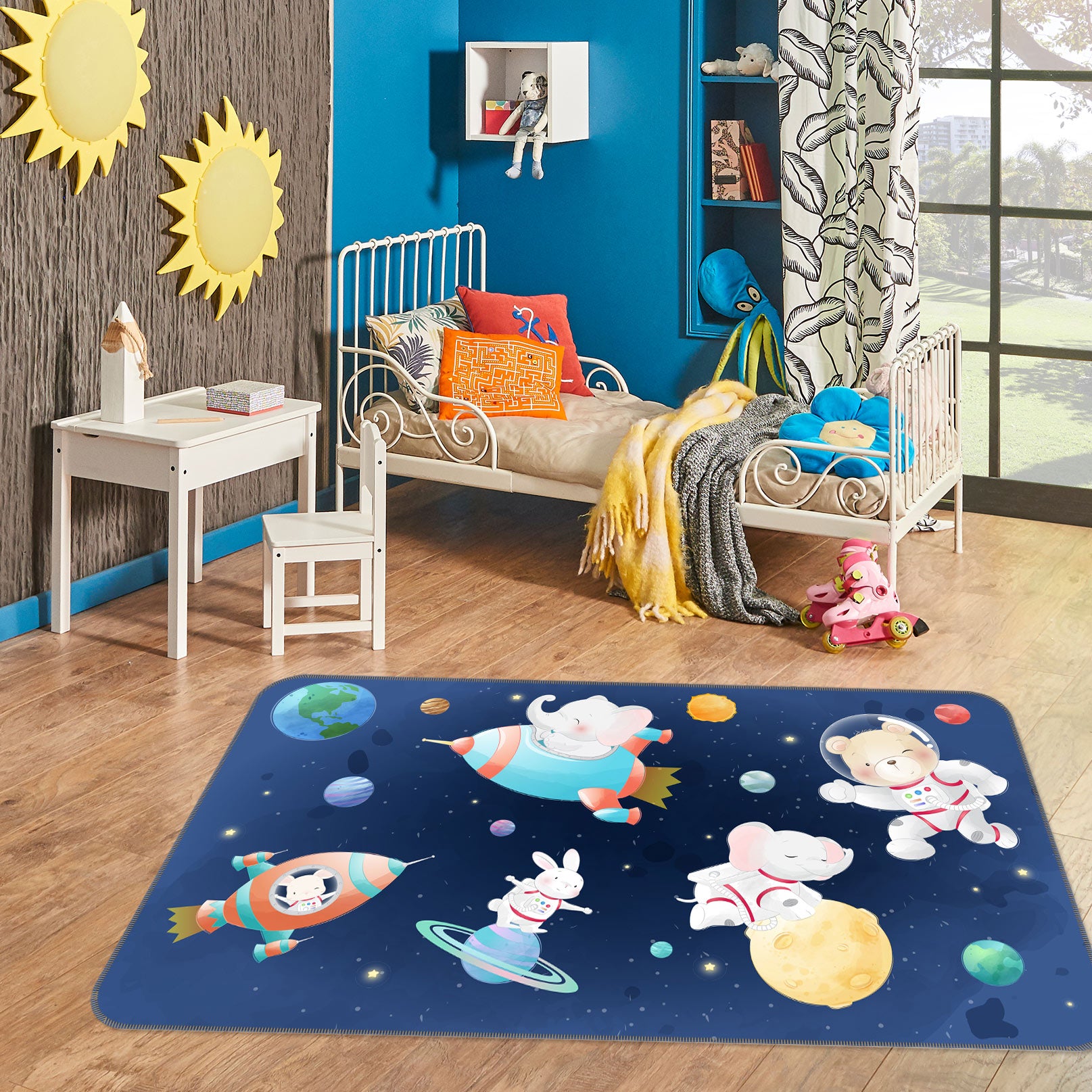 3D Cartoon Planet Rocket 30022 Non Slip Rug Mat
