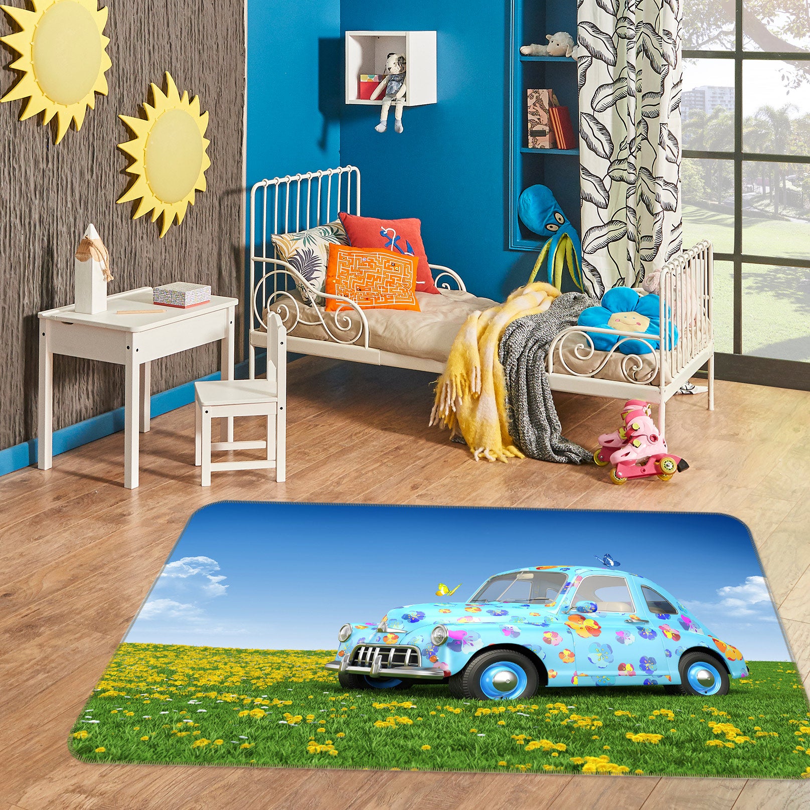 3D Lawn Light Blue Car 68020 Vehicle Non Slip Rug Mat