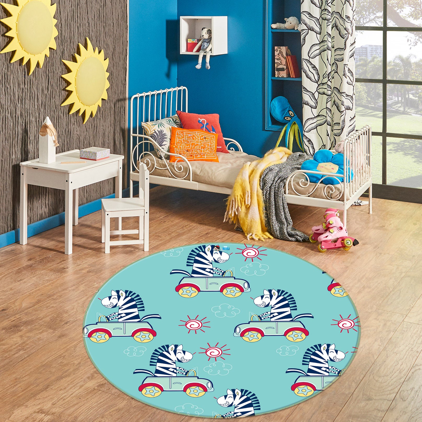 3D Car Zebra 75050 Round Non Slip Rug Mat