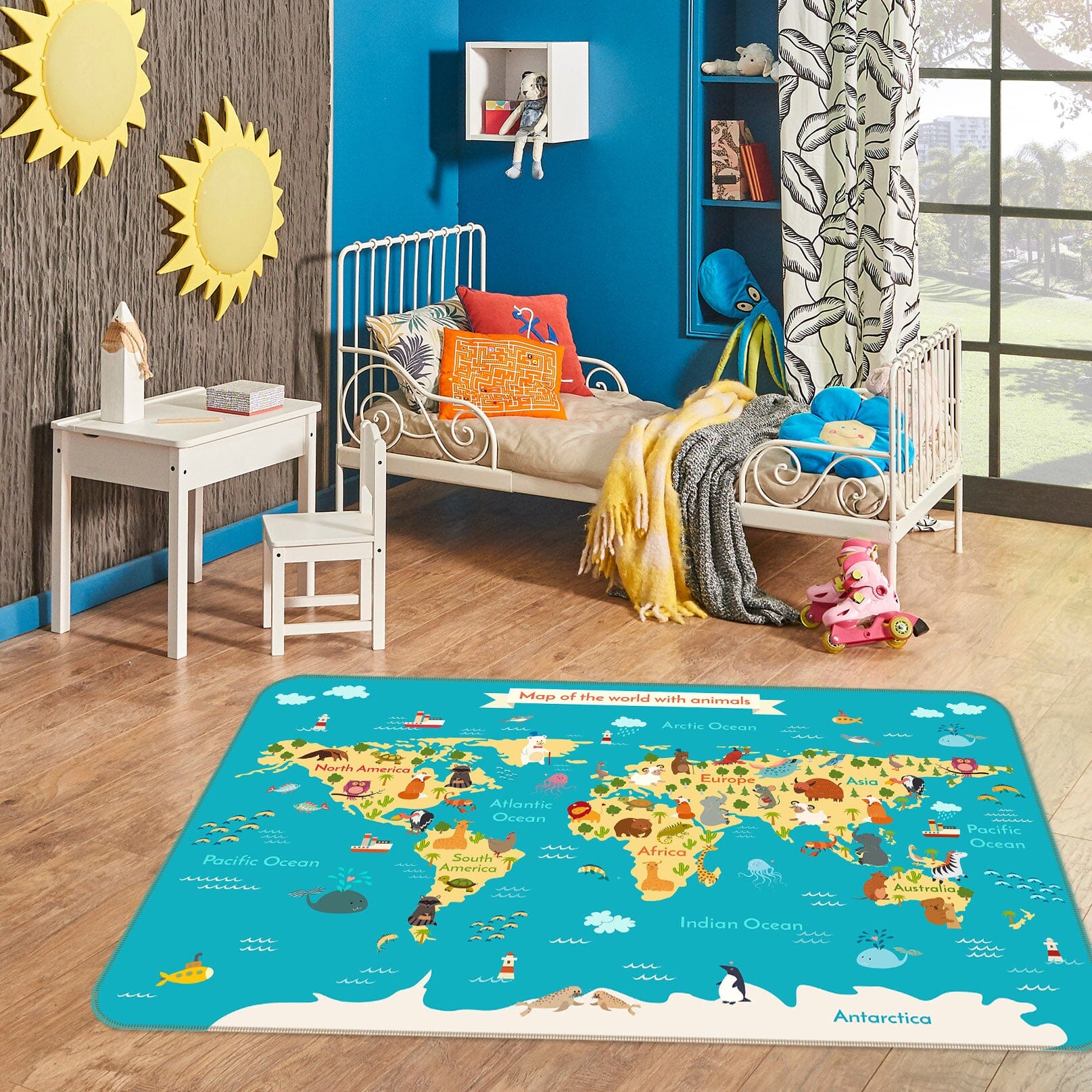 3D Wide World 270 World Map Non Slip Rug Mat Mat AJ Creativity Home 