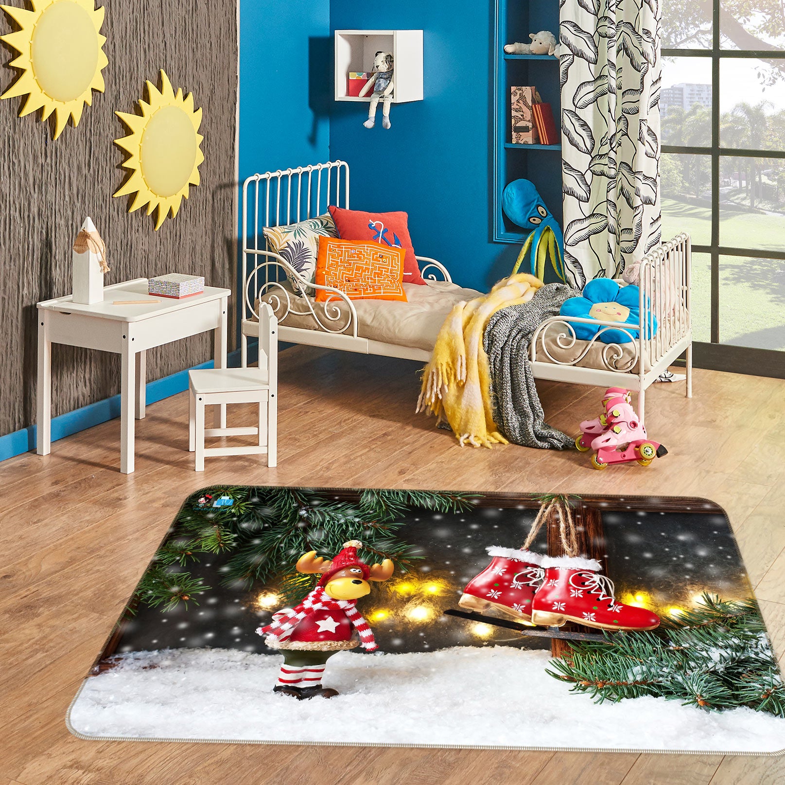 3D Deer Snow Shoe 55027 Christmas Non Slip Rug Mat Xmas