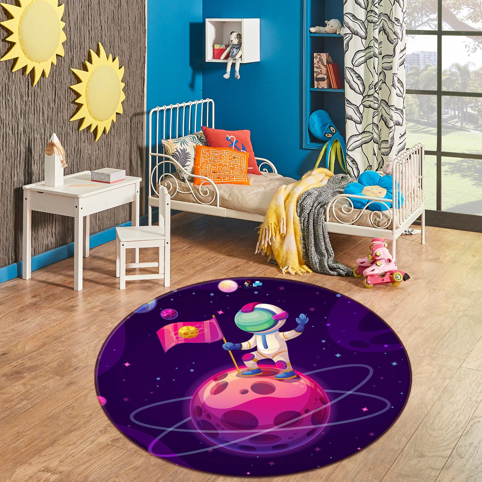 3D Astronaut Planet 75126 Round Non Slip Rug Mat