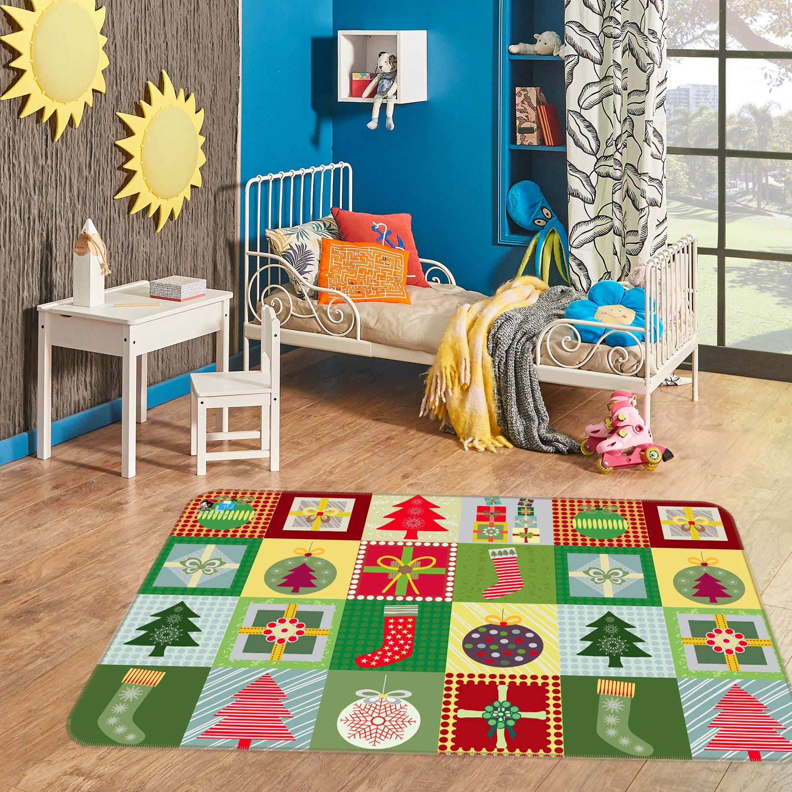 3D Color Square Tree Socks 55002 Christmas Non Slip Rug Mat Xmas