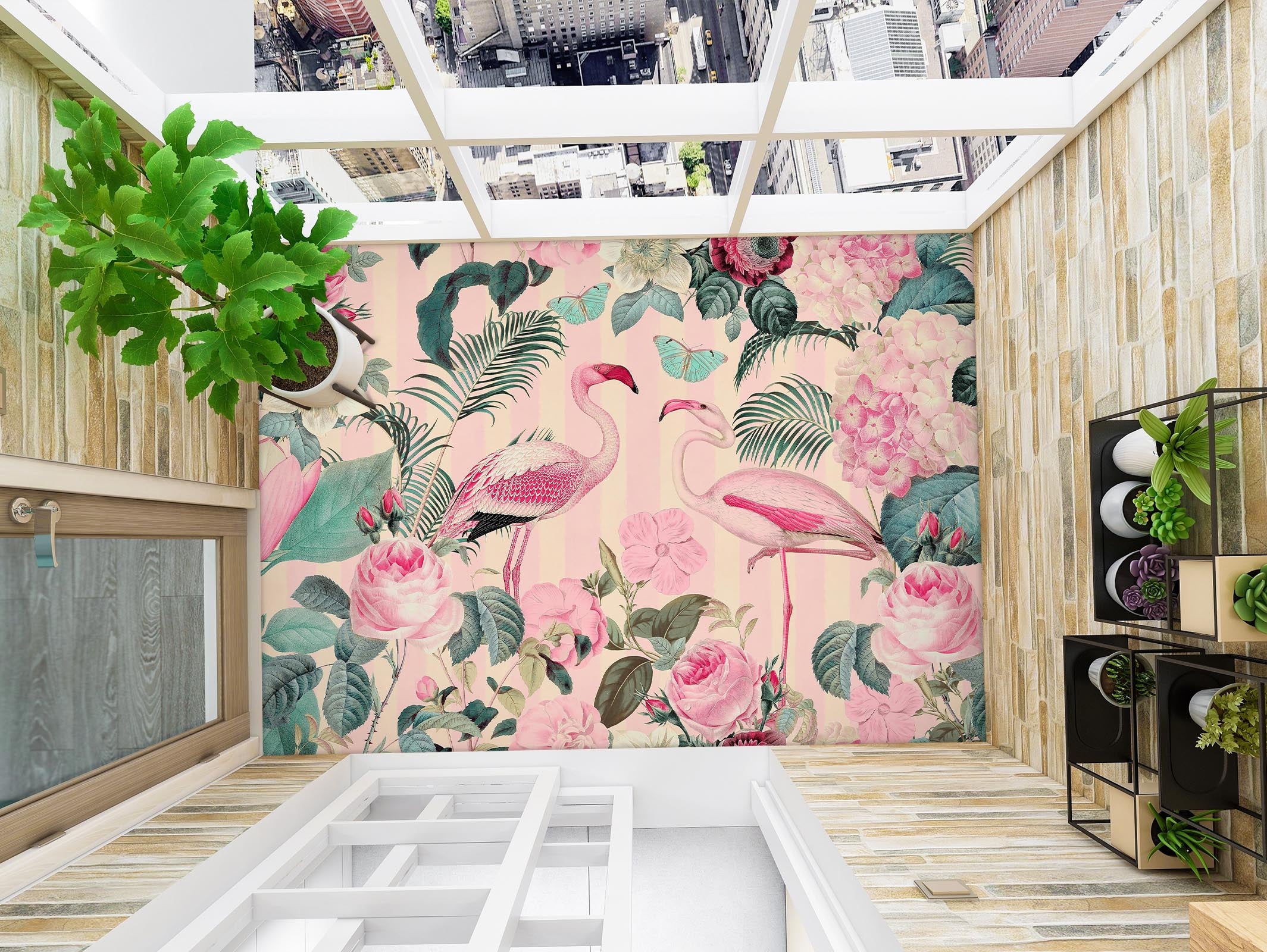 3D Flamingo Flower Bush 104145 Andrea Haase Floor Mural