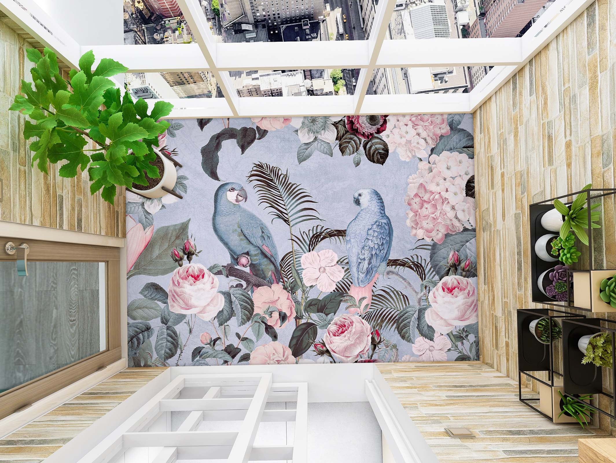 3D Parrot Flower Bush 104158 Andrea Haase Floor Mural