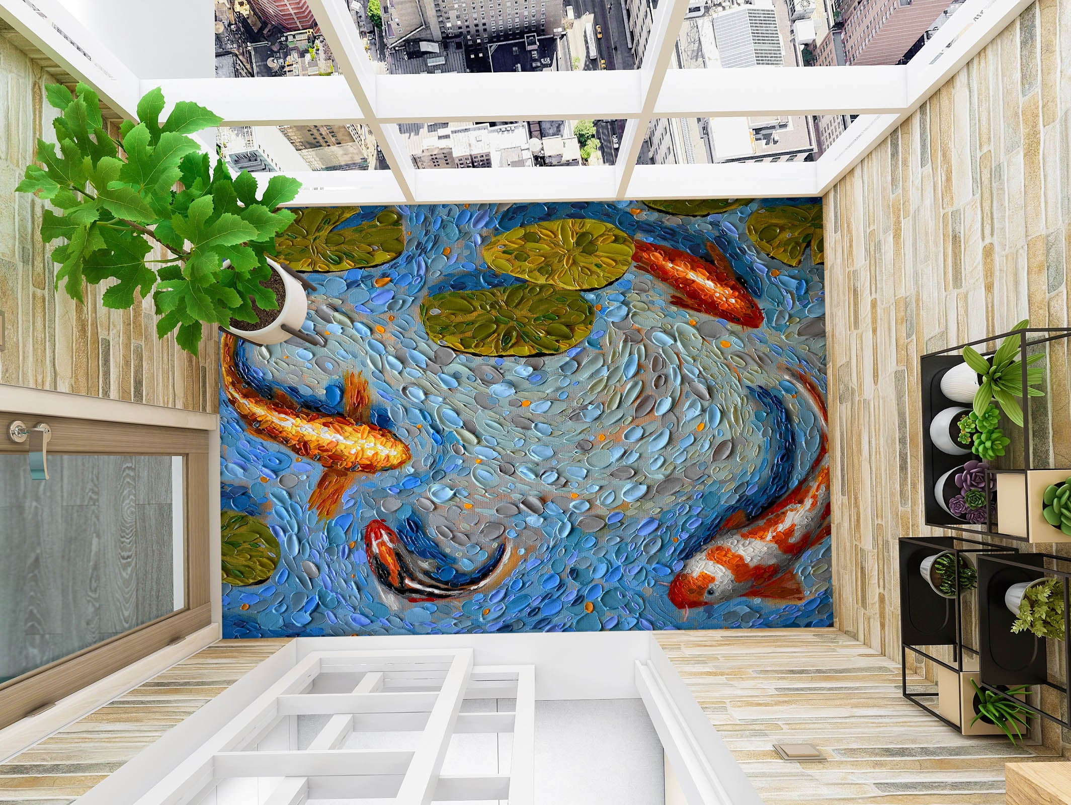3D Goldfish Pond 102157 Dena Tollefson Floor Mural