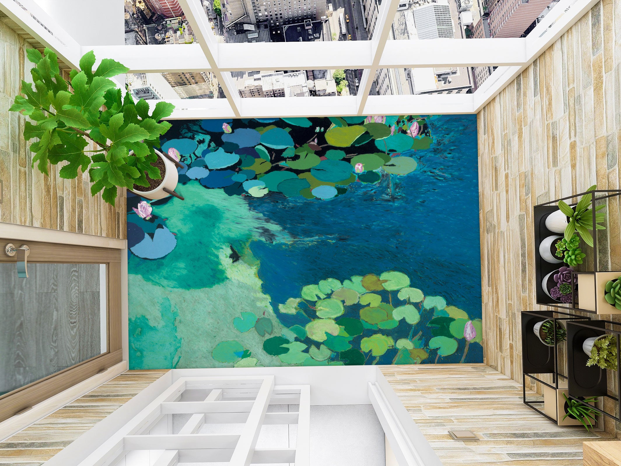 3D Lotus Leaf Oil Painting 9651 Allan P. Friedlander Floor Mural
