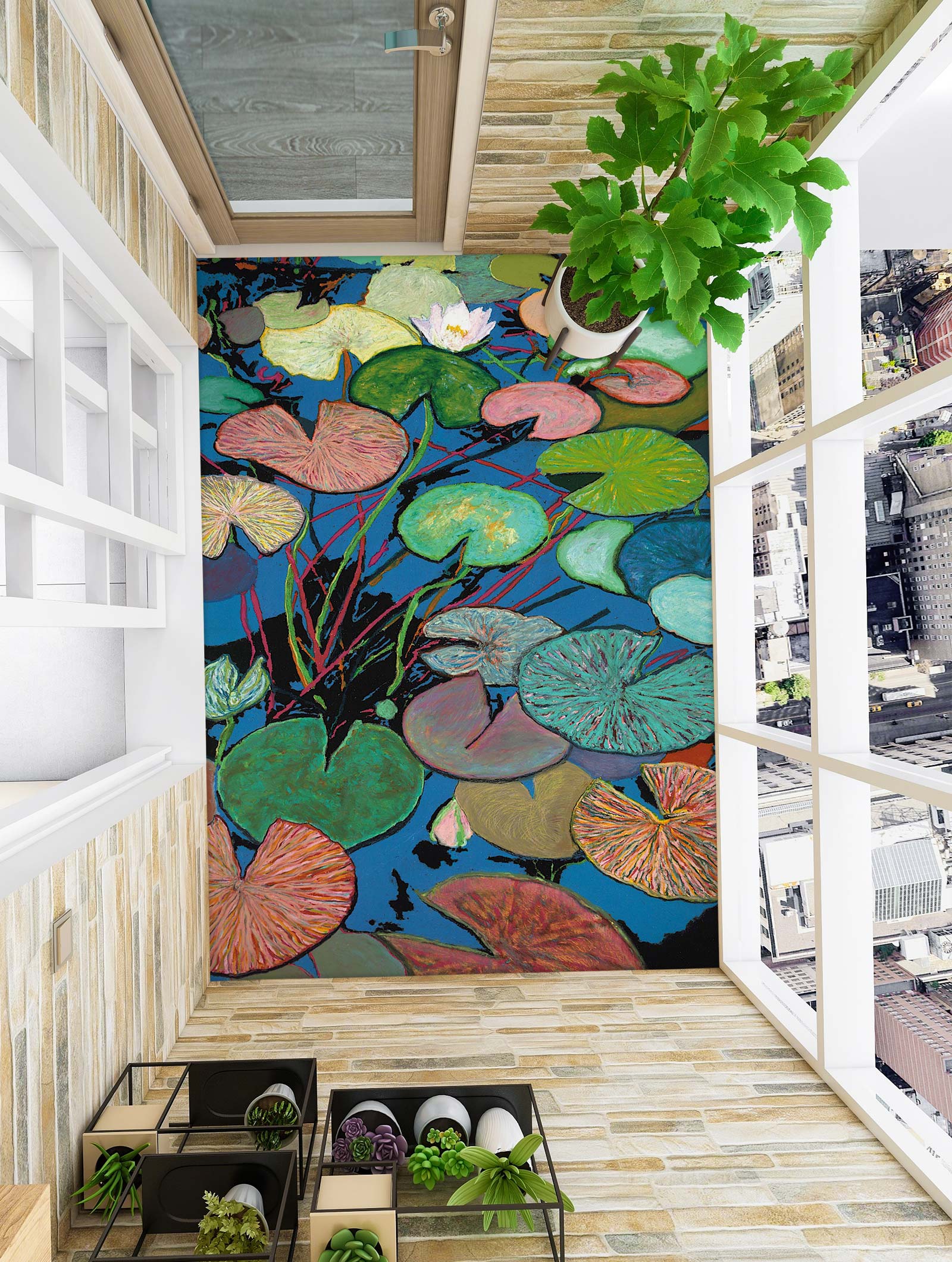 3D Lotus Leaf Pattern Painting 96126 Allan P. Friedlander Floor Mural