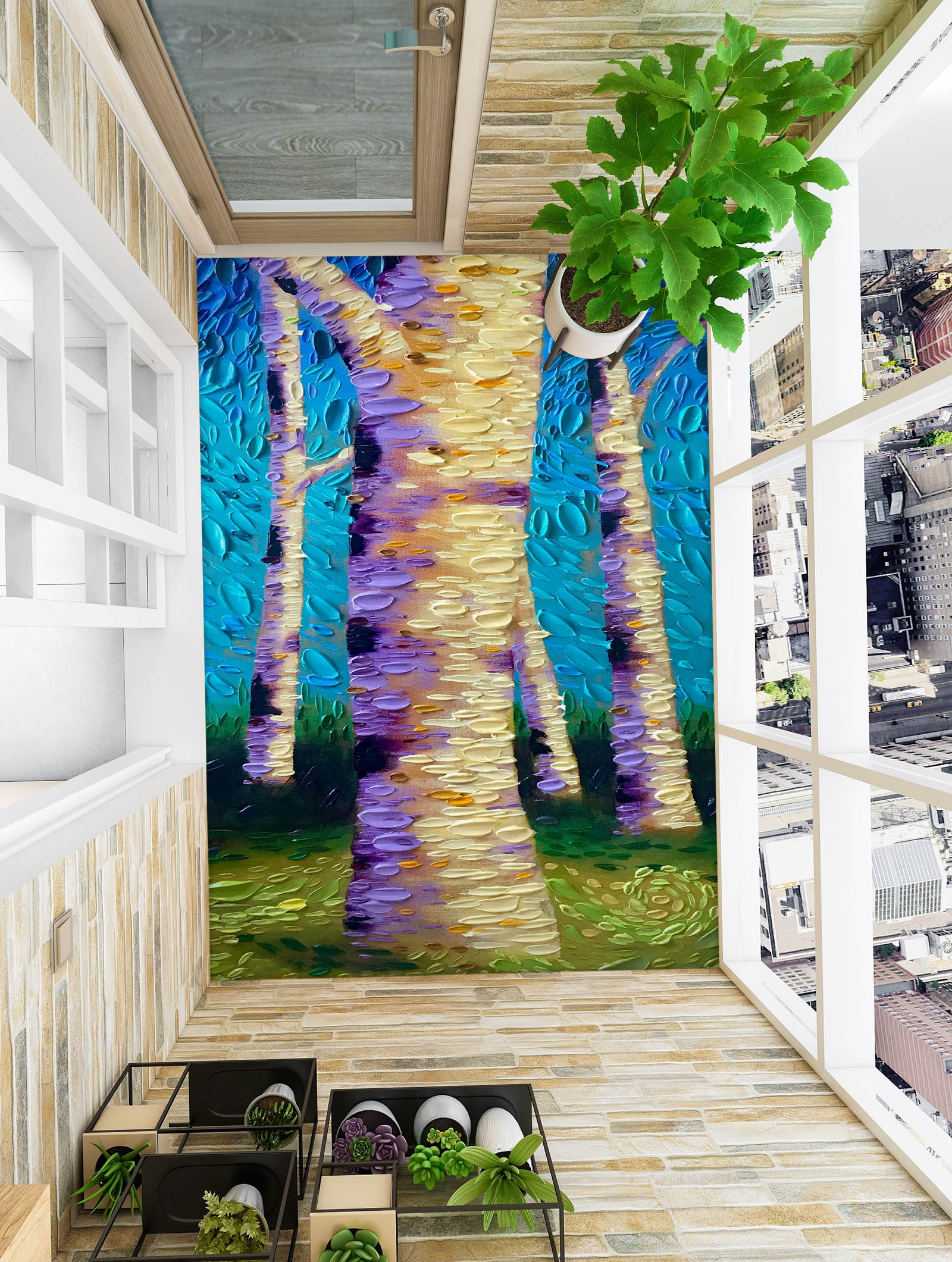 3D Trees Trunk Grass 102180 Dena Tollefson Floor Mural