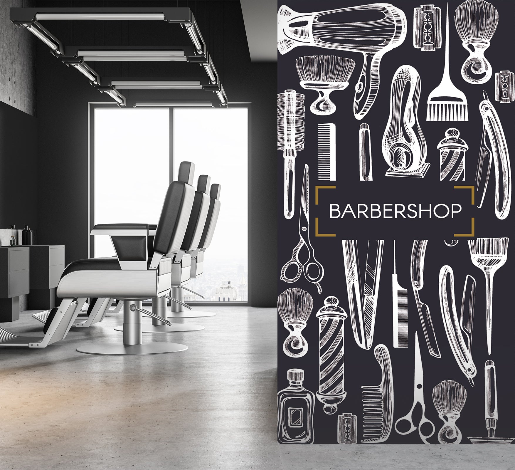 3D Hair Dryer Comb Scissors 115219 Barber Shop Wall Murals