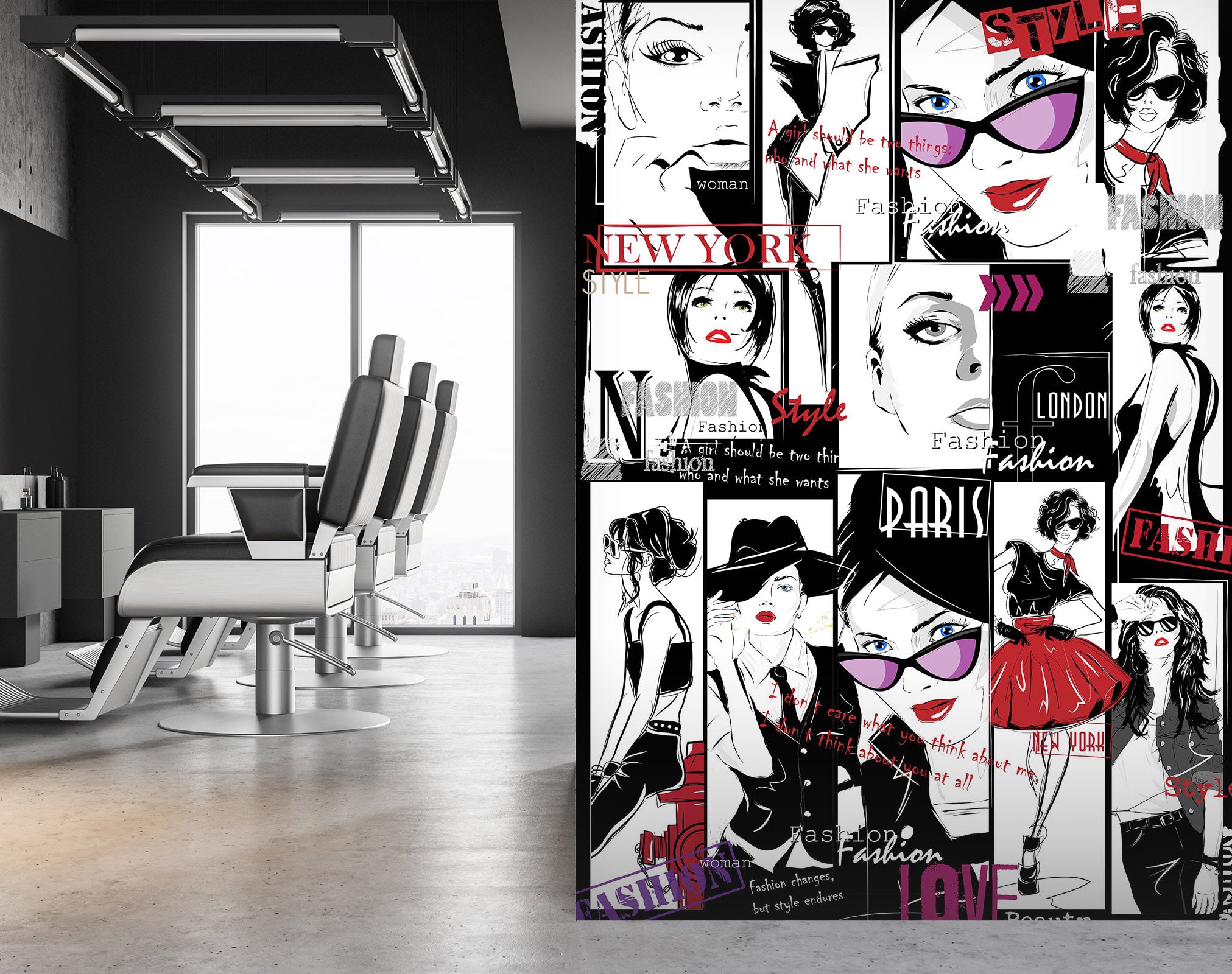 3D Suit Red Lips Girl 001 Wall Murals