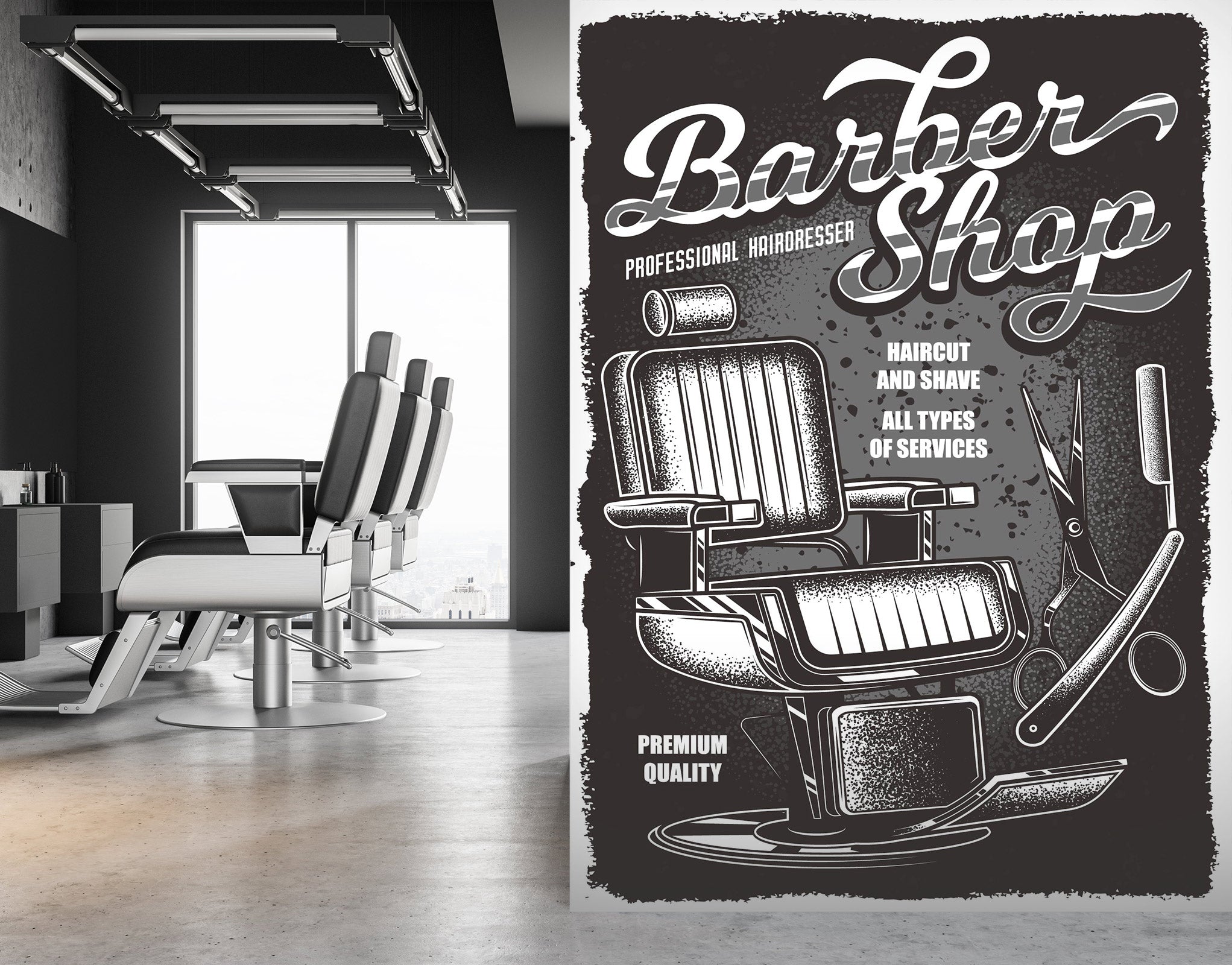 3D Chair Scraper 115218 Barber Shop Wall Murals