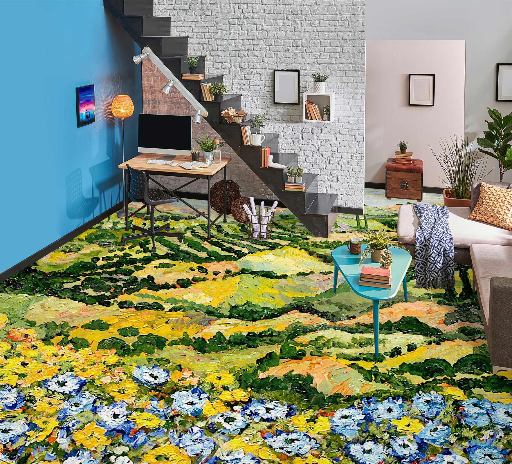 3D Flower Hillside Meadow Painting 9531 Allan P. Friedlander Floor Mural