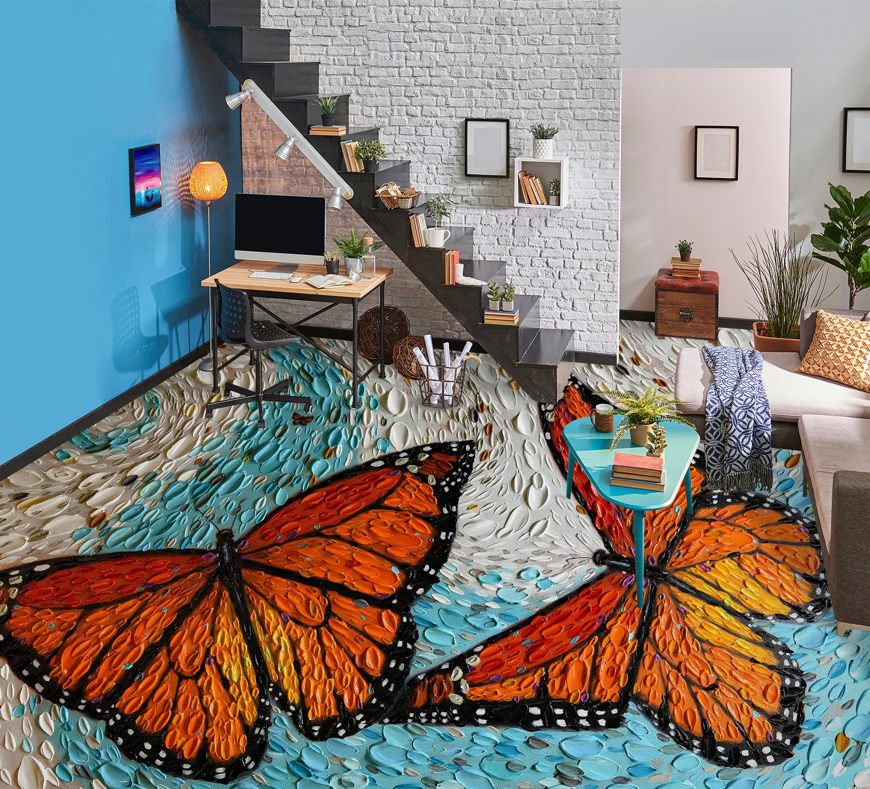 3D Two Butterflies 102174 Dena Tollefson Floor Mural