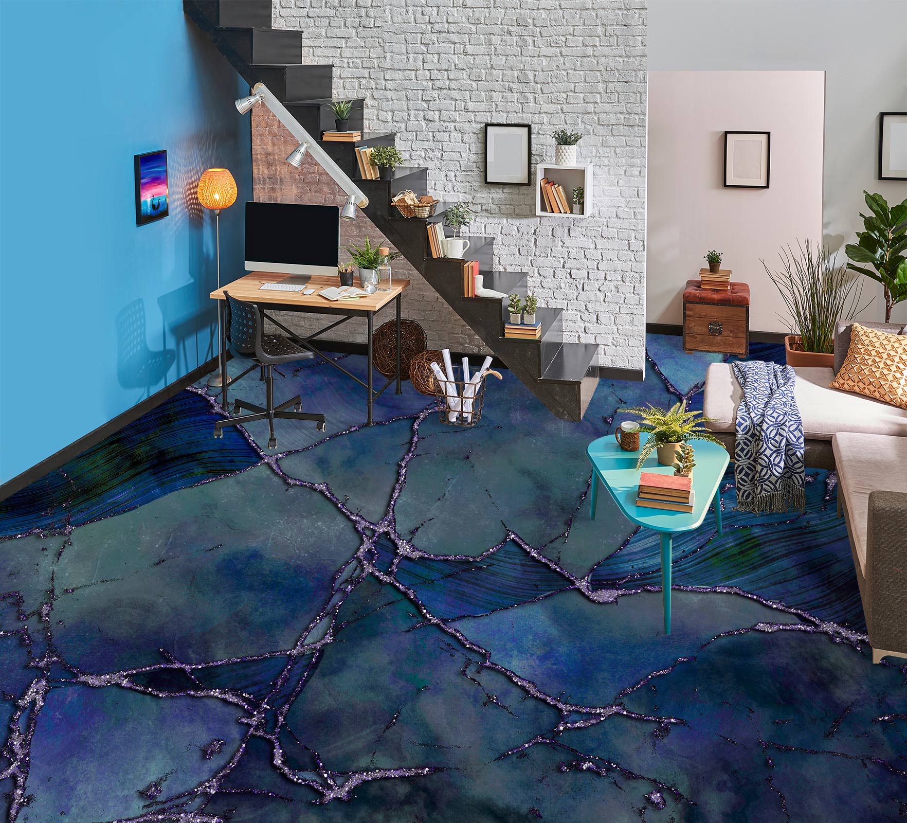 3D Dark Blue Pattern Crack 102140 Andrea Haase Floor Mural