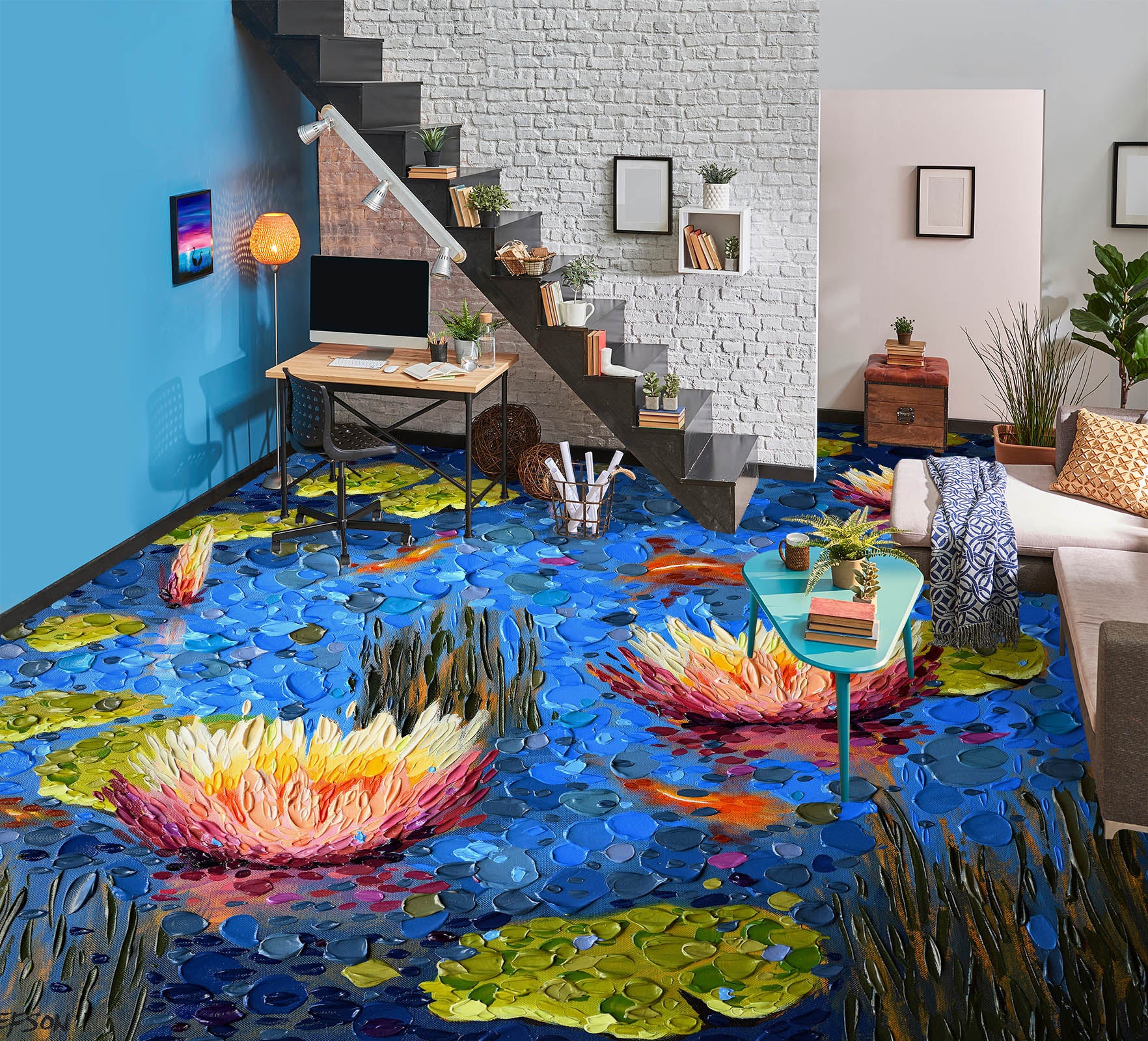 3D Lotus Pond 102156 Dena Tollefson Floor Mural