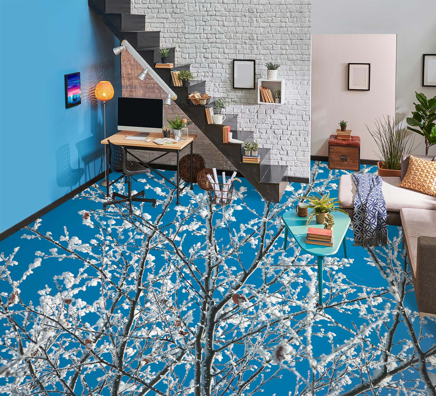 3D Snow Tree 9861 Assaf Frank Floor Mural