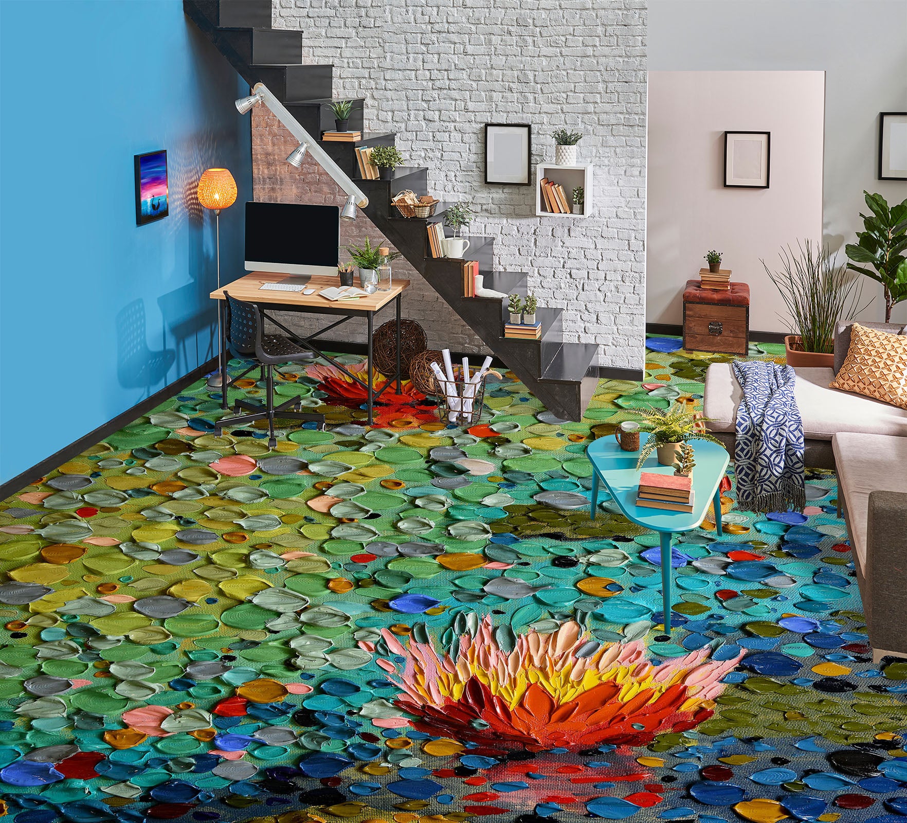 3D Lotus Pond 102169 Dena Tollefson Floor Mural
