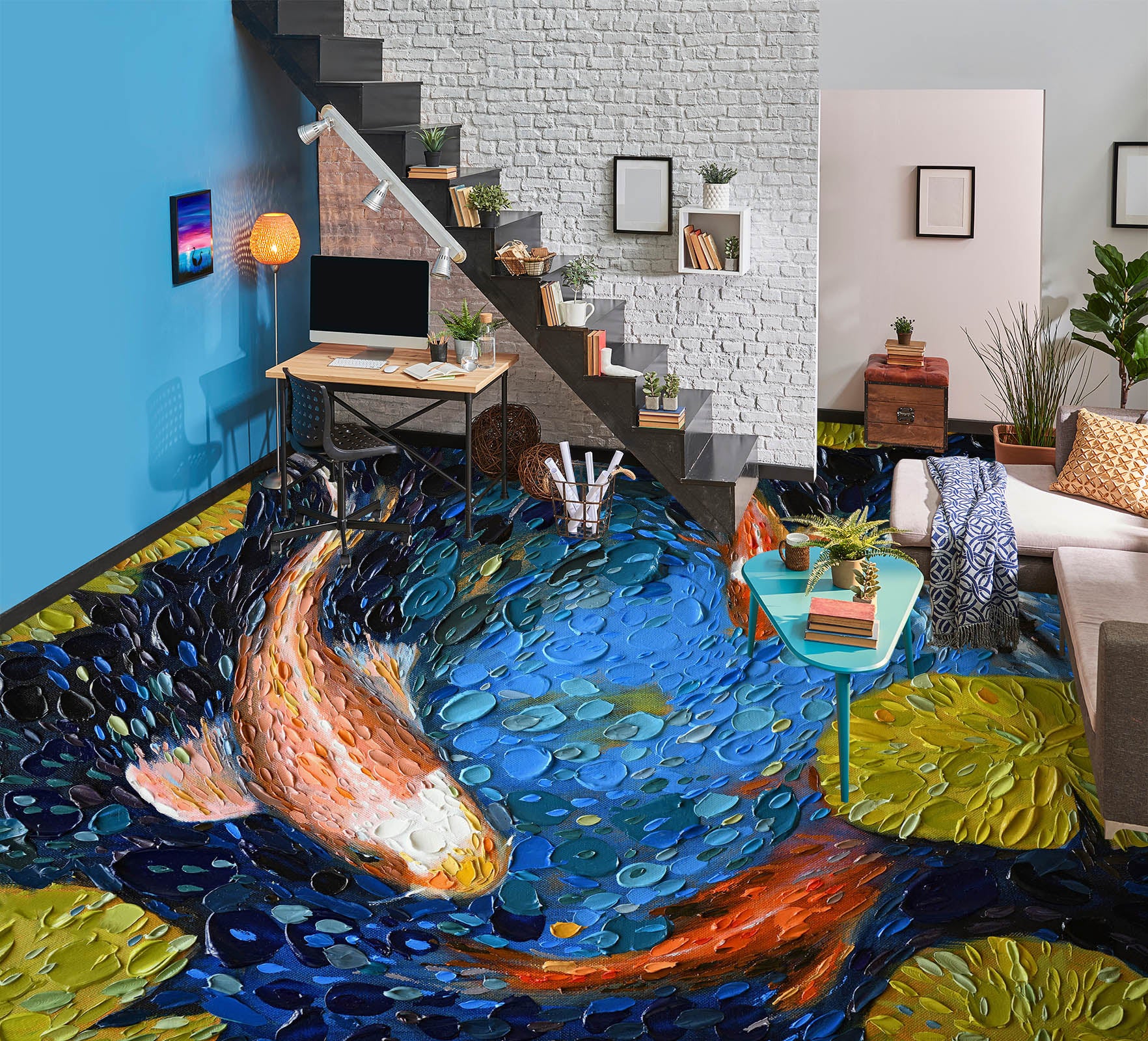3D Goldfish Leaves 102155 Dena Tollefson Floor Mural