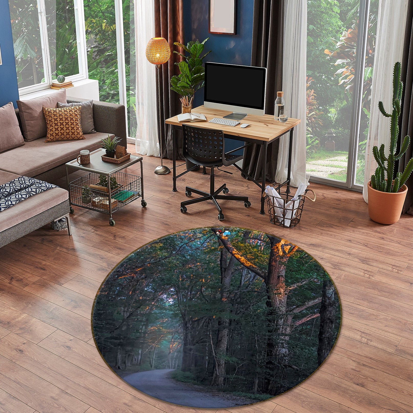 3D Trees 85134 Jerry LoFaro Rug Round Non Slip Rug Mat