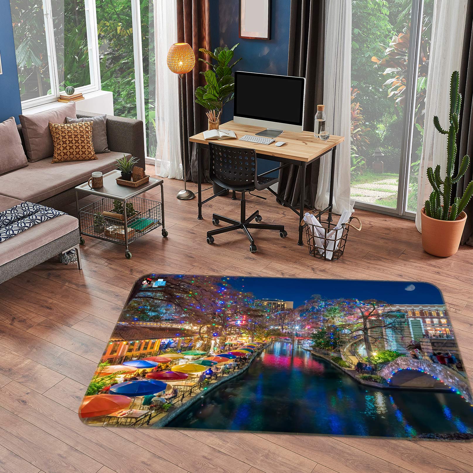 3D Town Lights 5141 Beth Sheridan Rug Non Slip Rug Mat