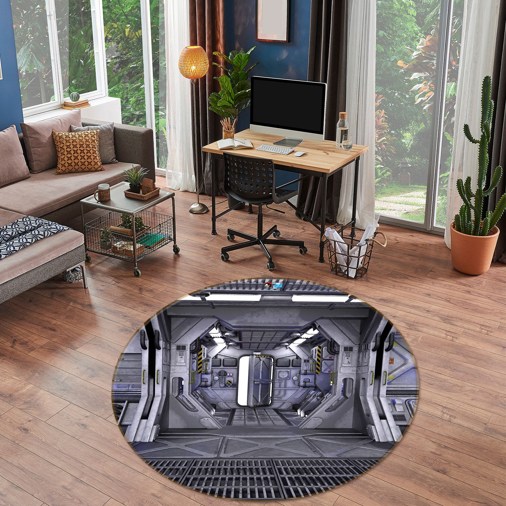 3D Space Capsule 72122 Round Non Slip Rug Mat