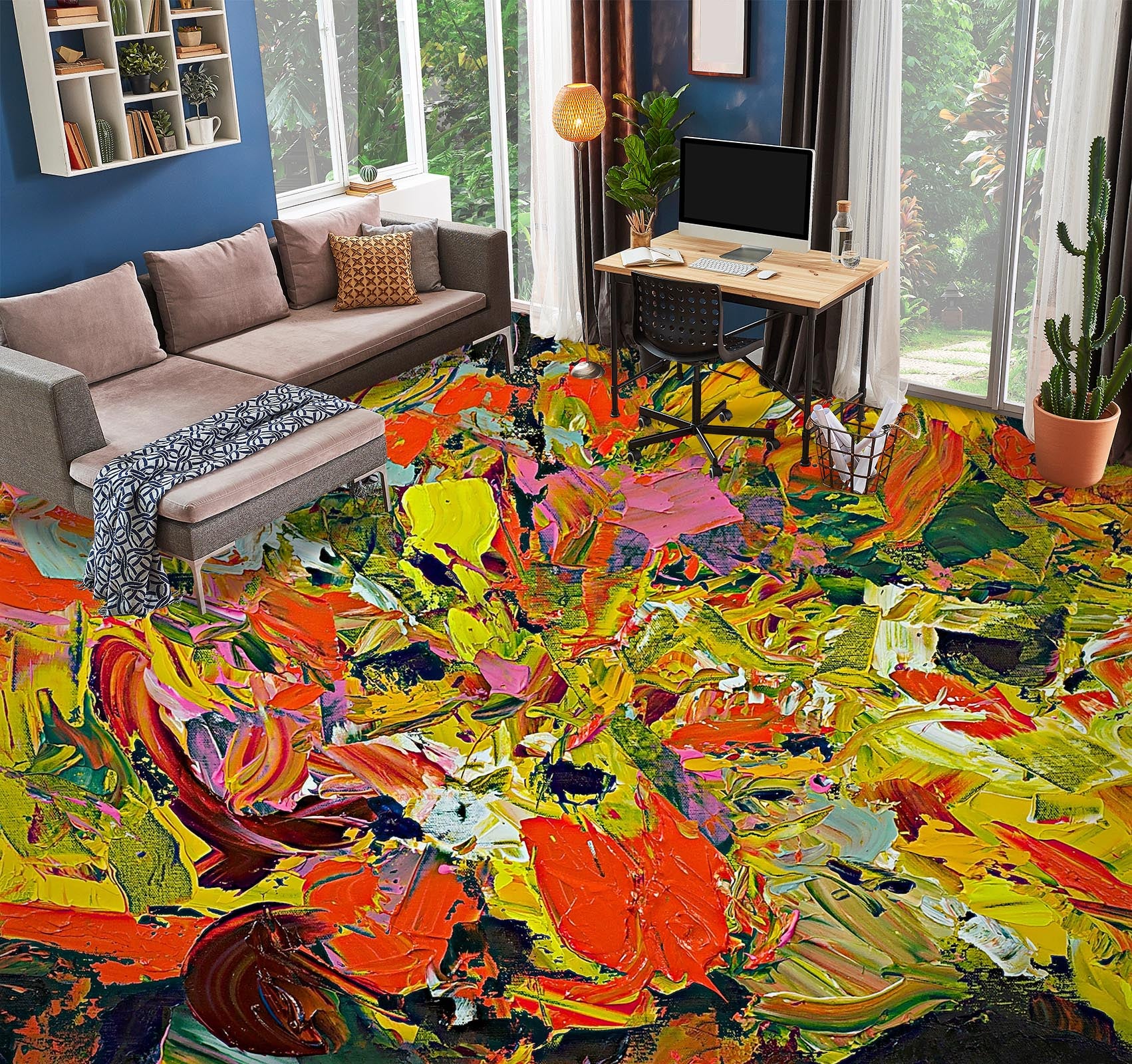 3D Yellow Red Pigment Pattern 9924 Allan P. Friedlander Floor Mural