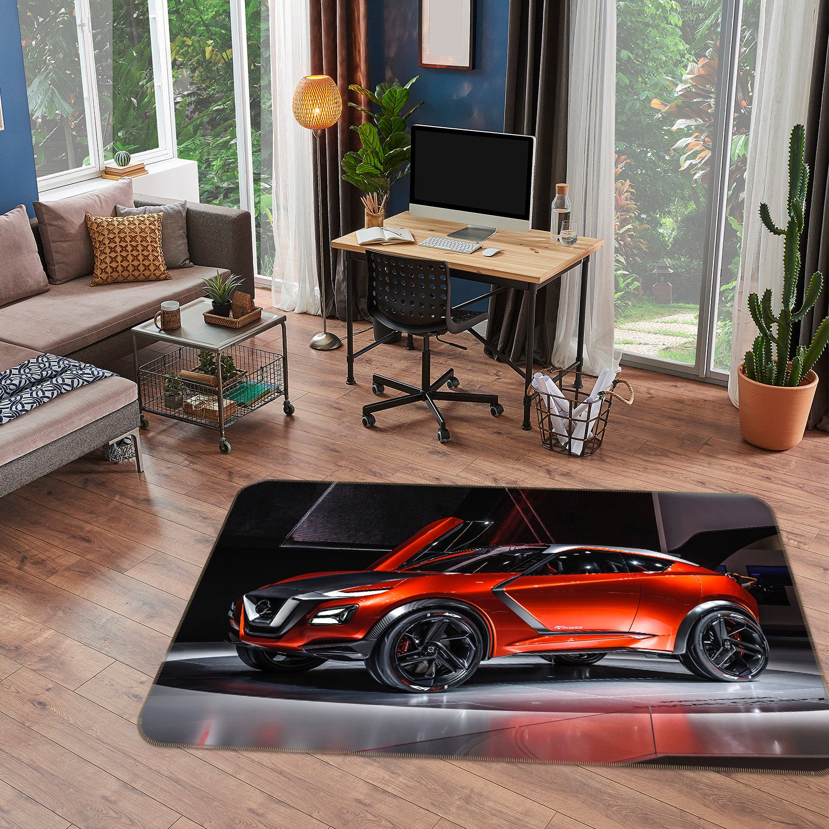 3D Orange Red Car 68030 Vehicle Non Slip Rug Mat