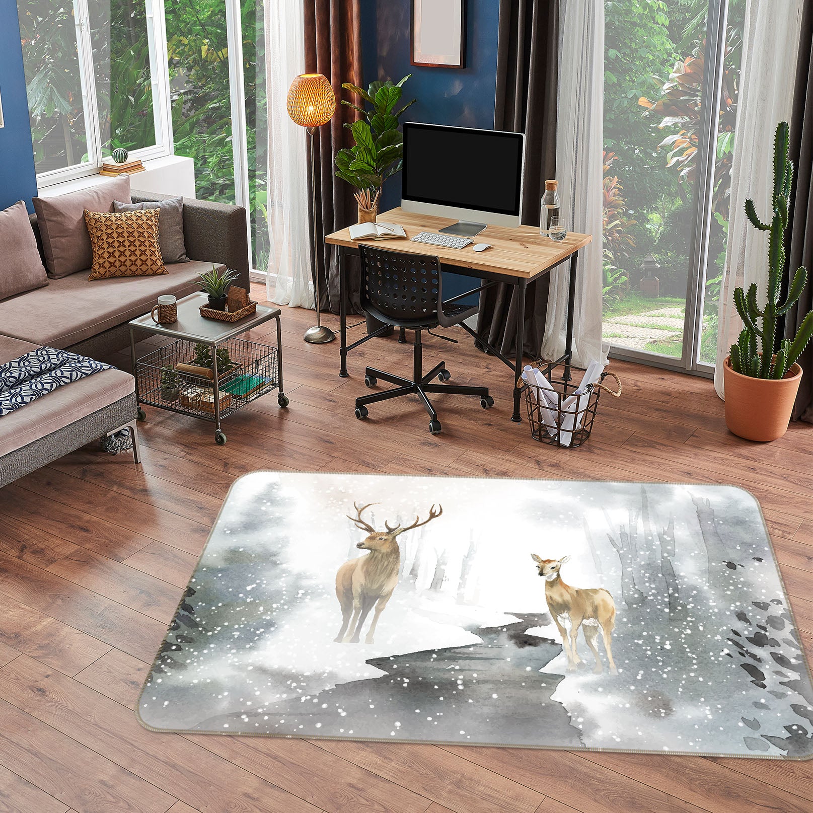 3D Deer Snow 30190 Non Slip Rug Mat