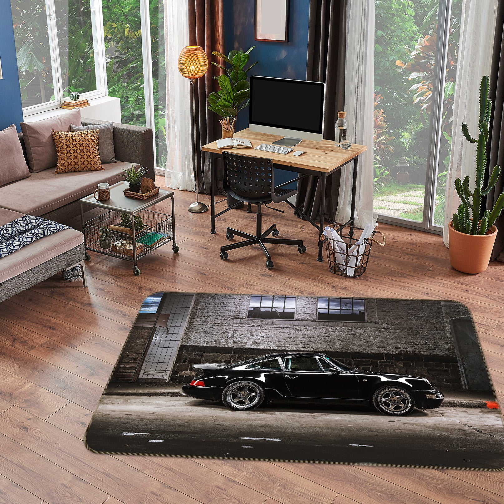 3D Black Car 36070 Non Slip Rug Mat