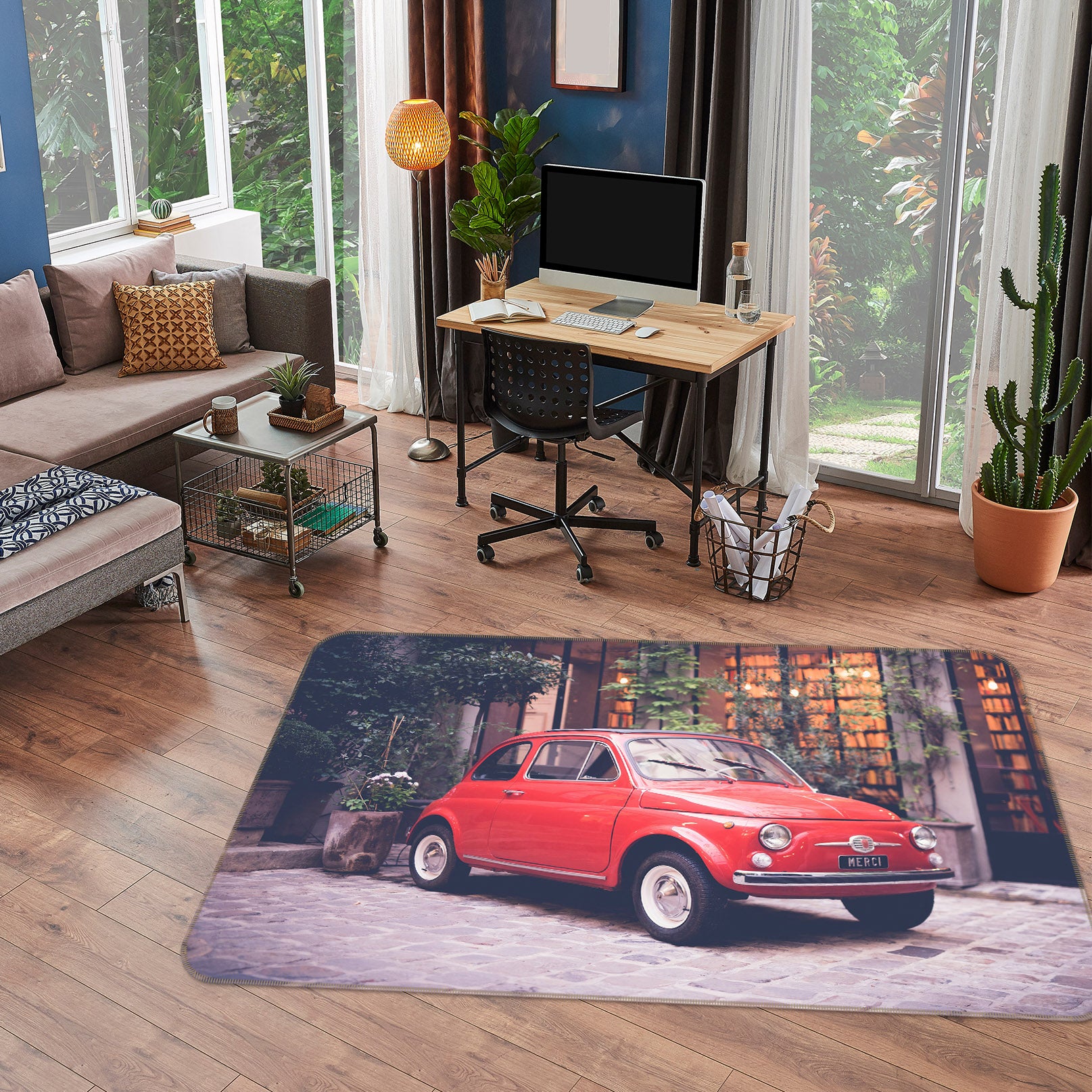 3D Red Car 68047 Vehicle Non Slip Rug Mat