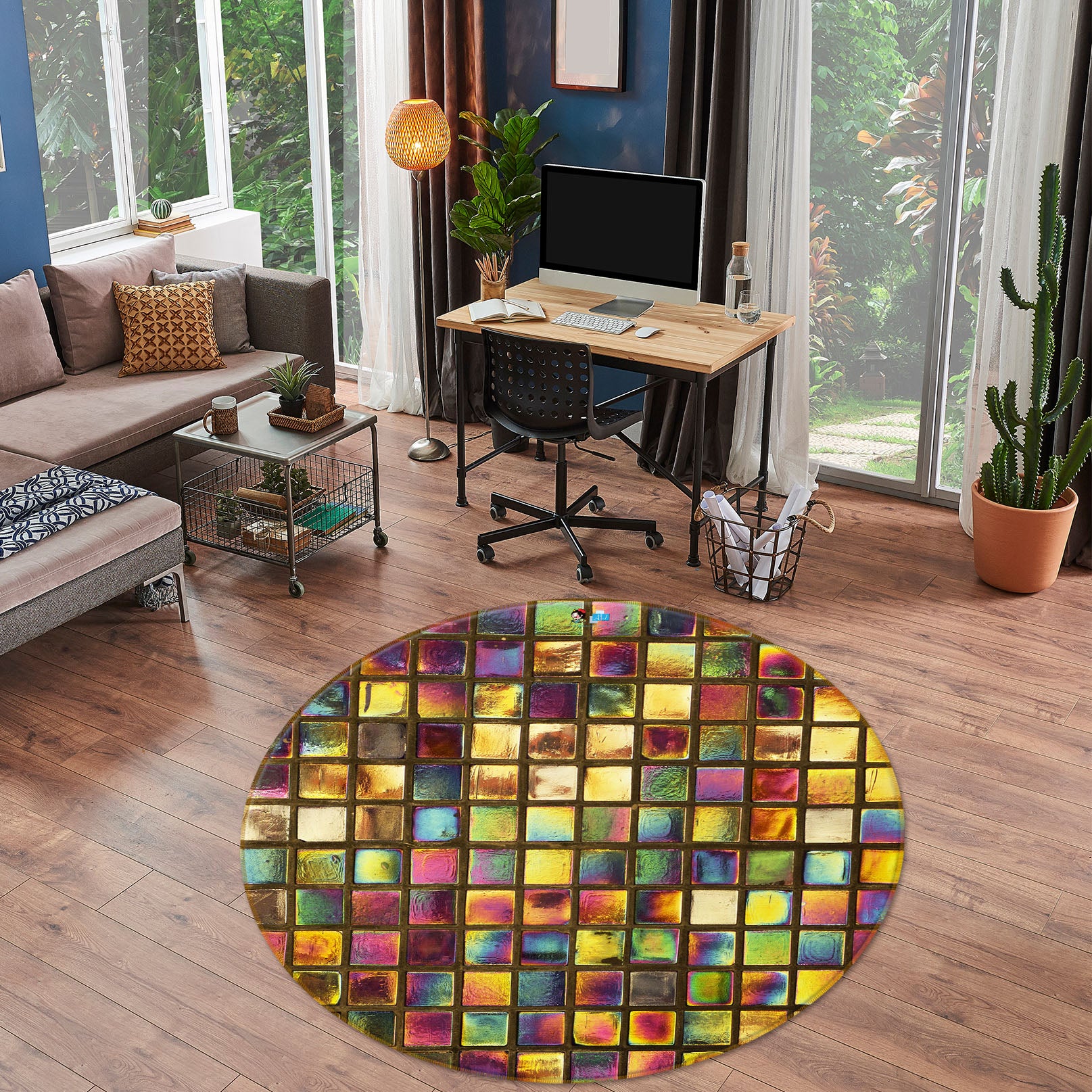 3D Color Square 74198 Round Non Slip Rug Mat