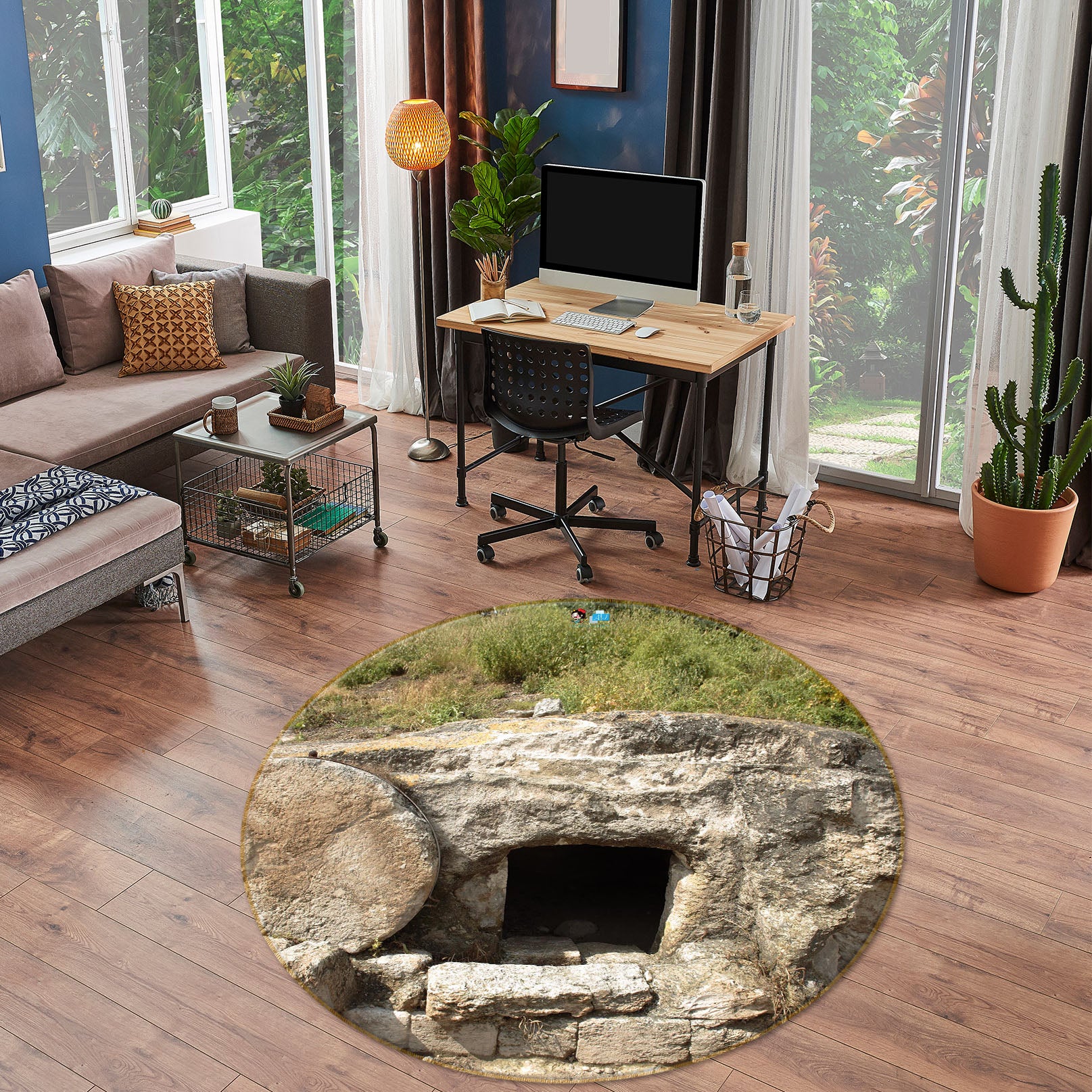 3D Stone Cave 74114 Round Non Slip Rug Mat