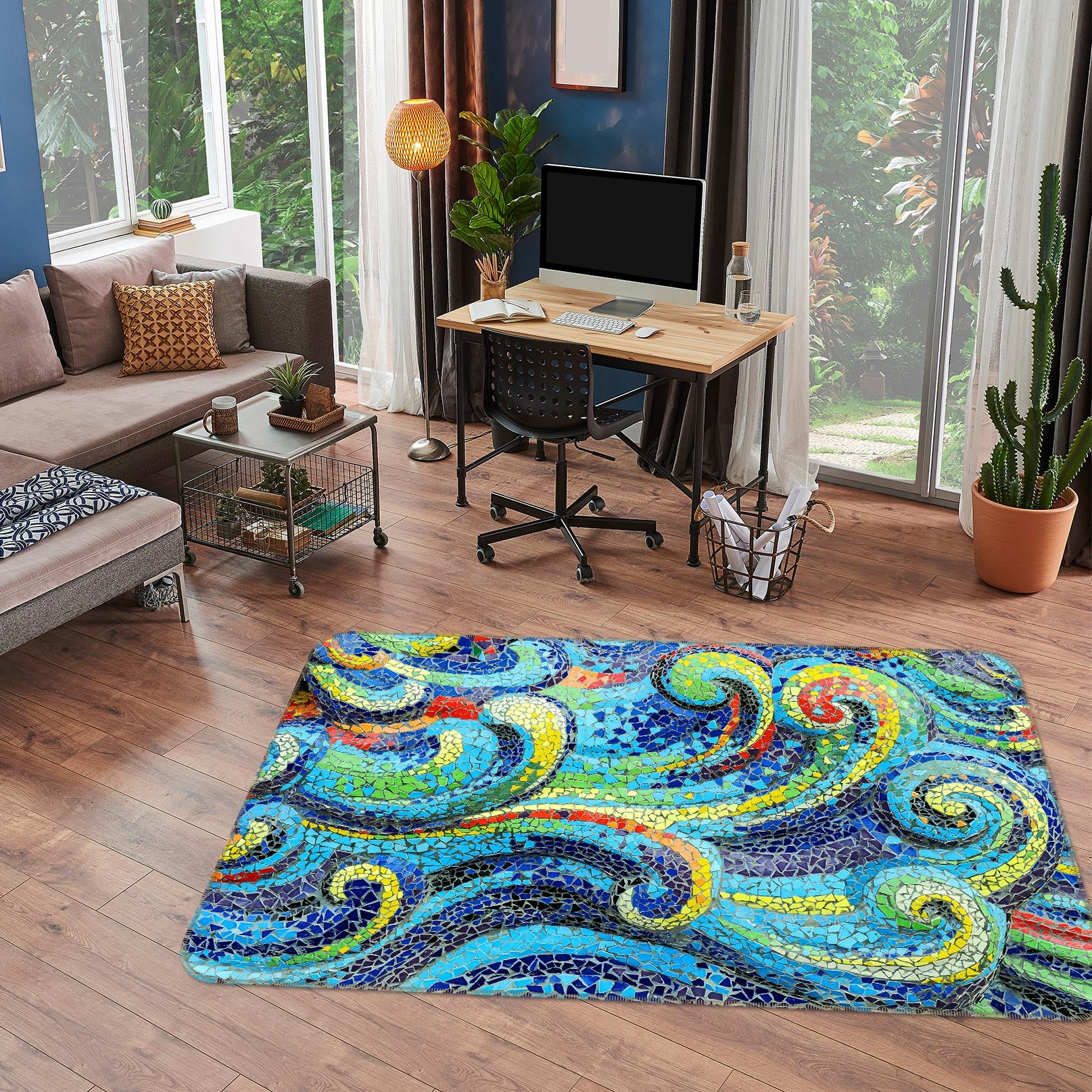 3D Blue Pattern 33010 Non Slip Rug Mat