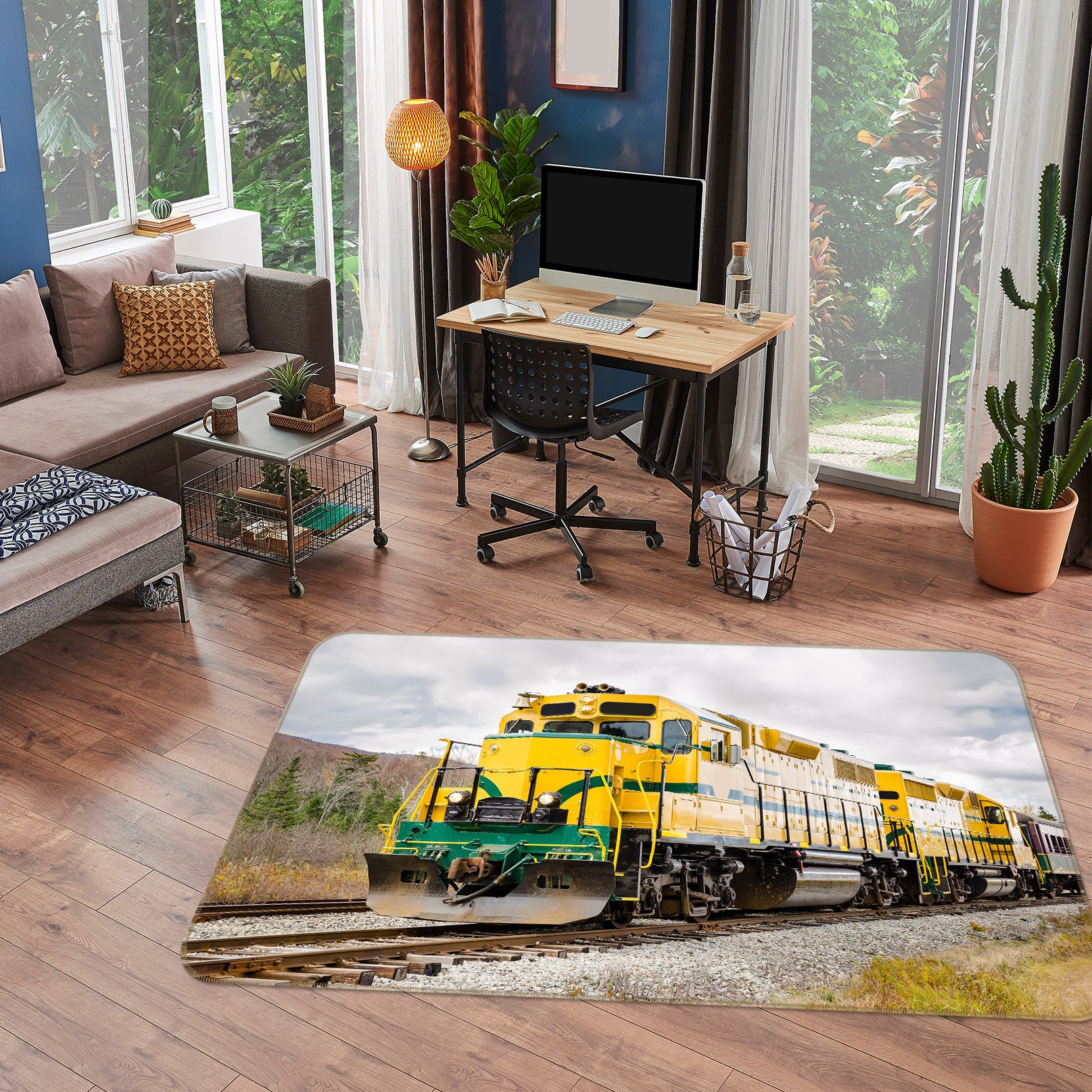 3D Yellow Train 68126 Vehicle Non Slip Rug Mat