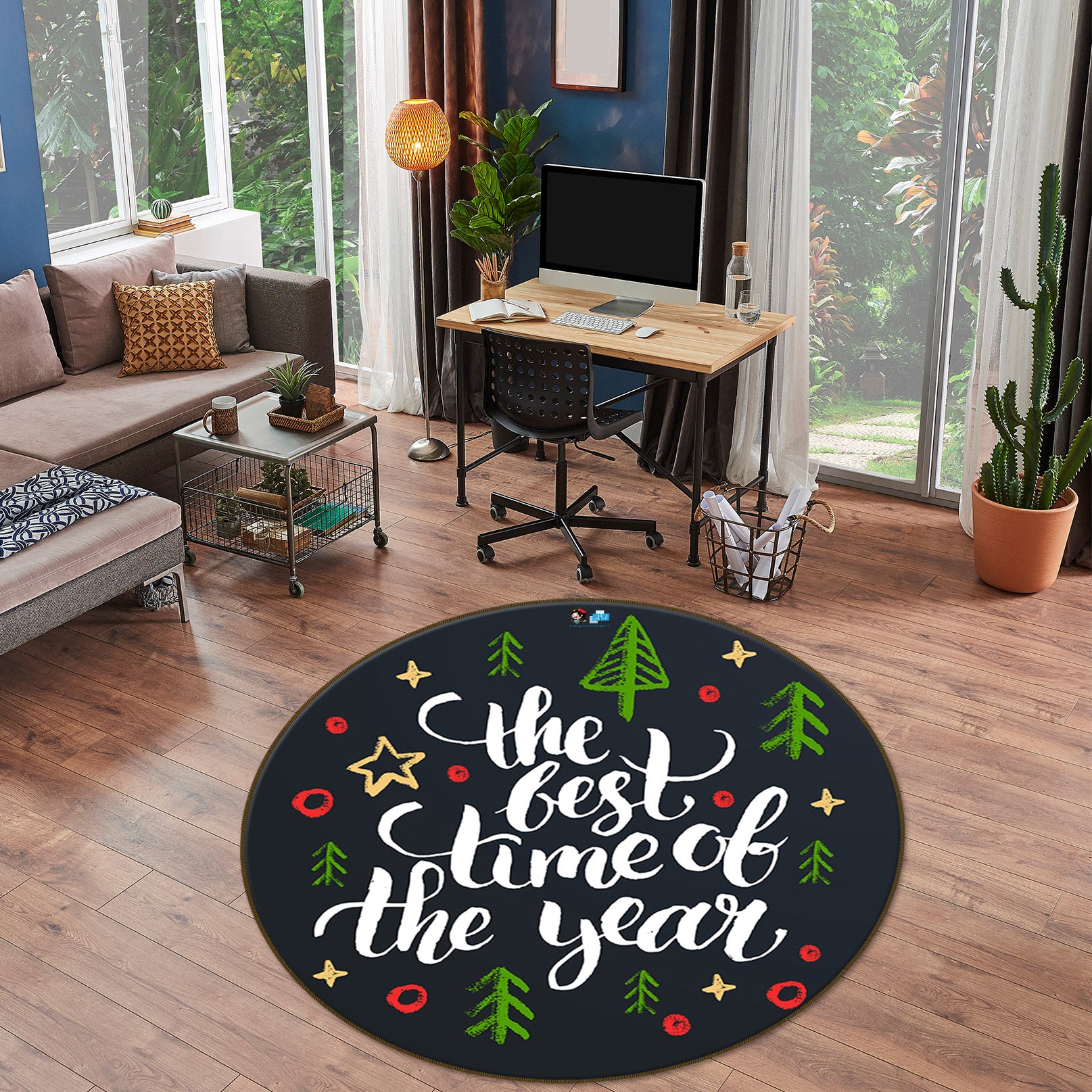 3D Color Pattern Letters 75008 Round Non Slip Rug Mat