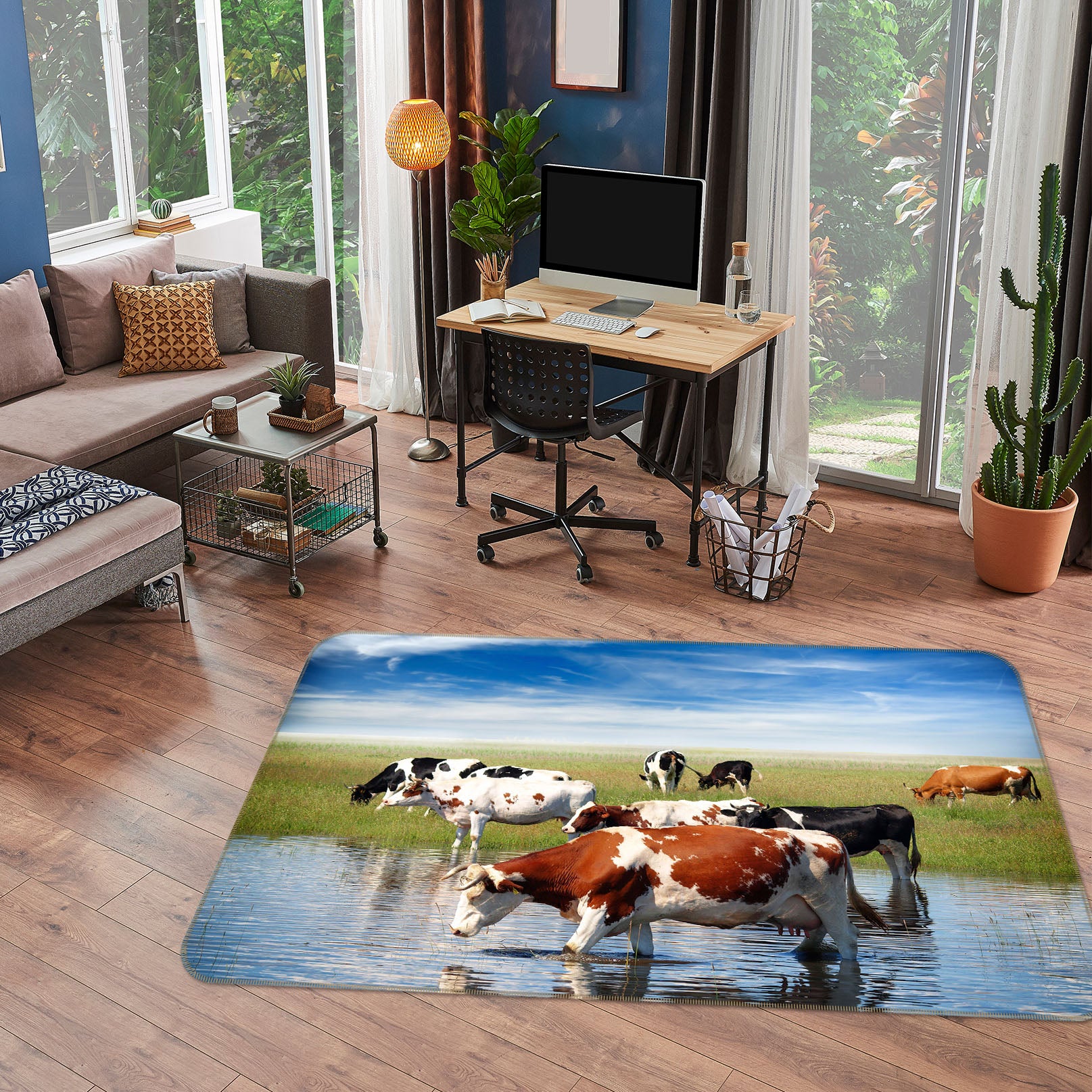 3D Cattle River 056 Animal Non Slip Rug Mat