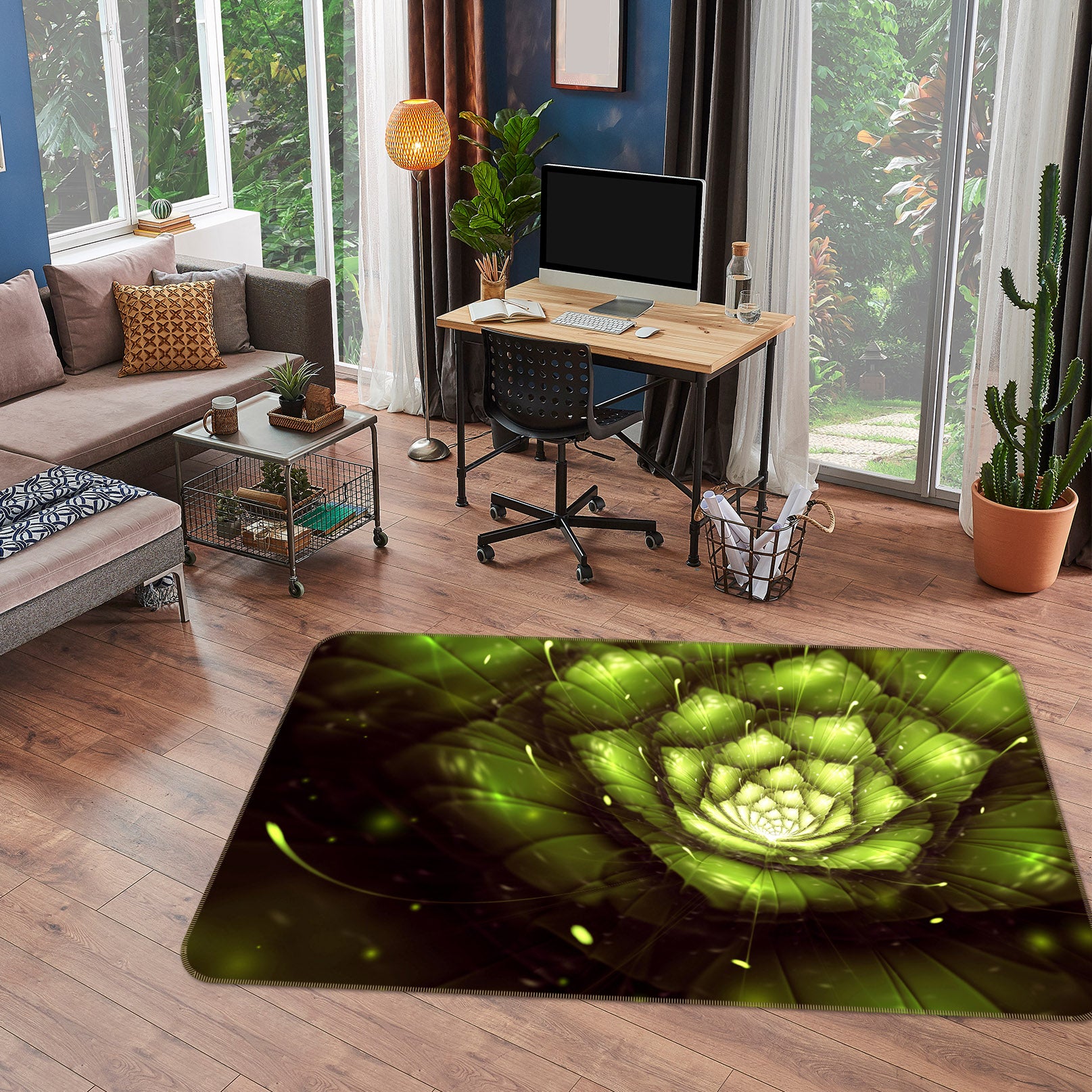 3D Green Light Flowers 65096 Non Slip Rug Mat