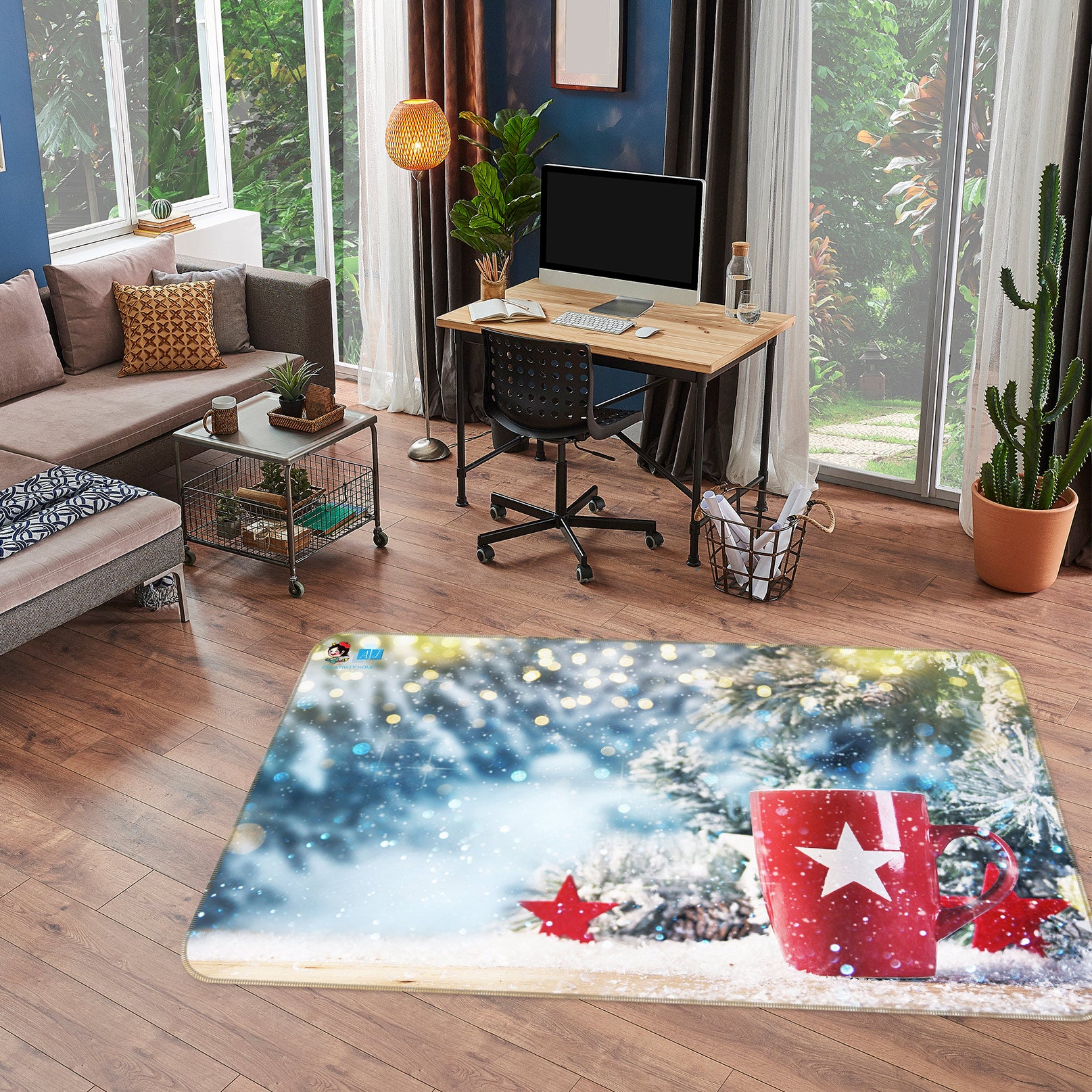 3D Snow Red Cup 54242 Christmas Non Slip Rug Mat Xmas